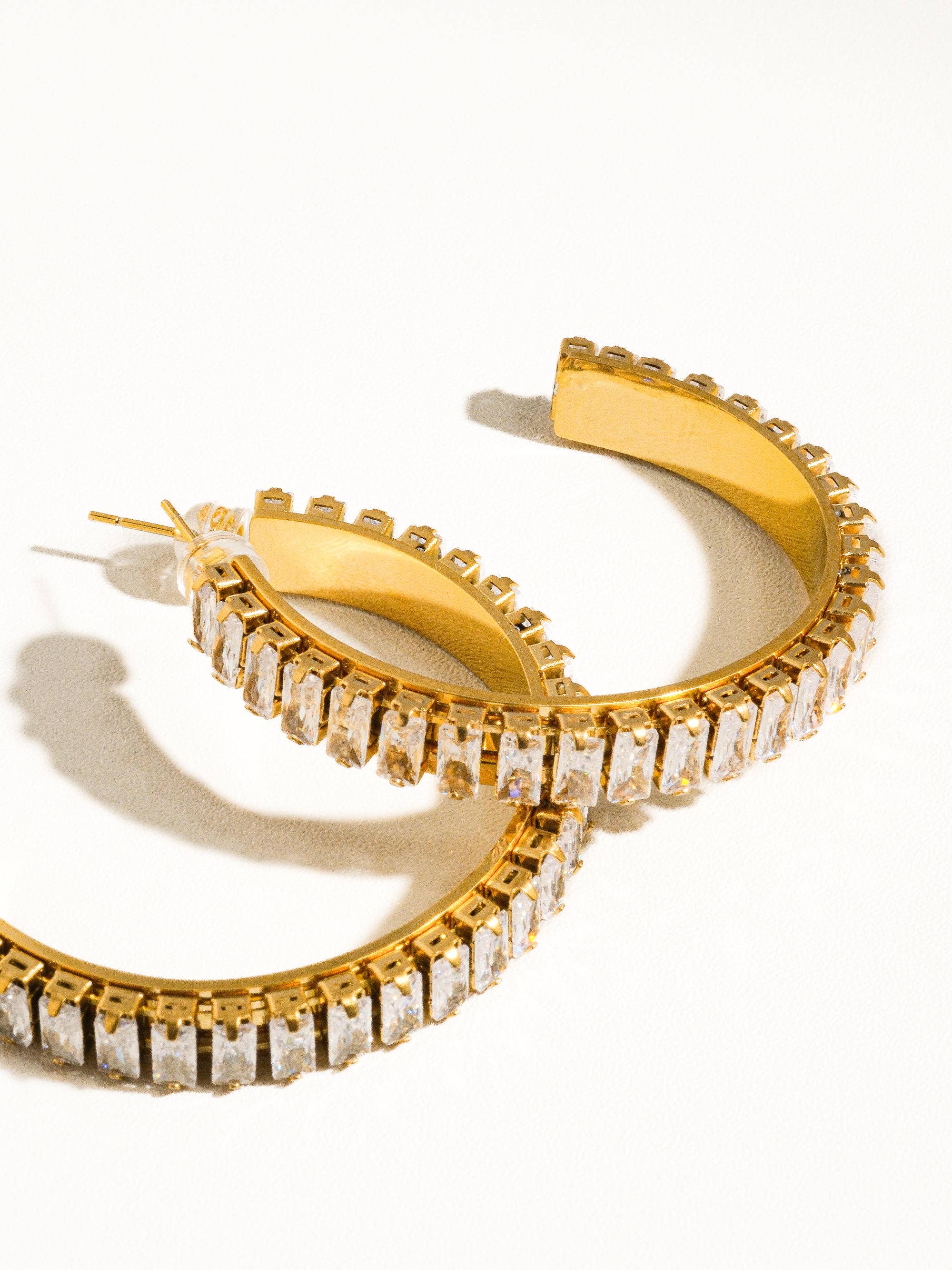 Glamora 18K Gold Non-Tarnish Large Rhinestone C-Hoop Earring