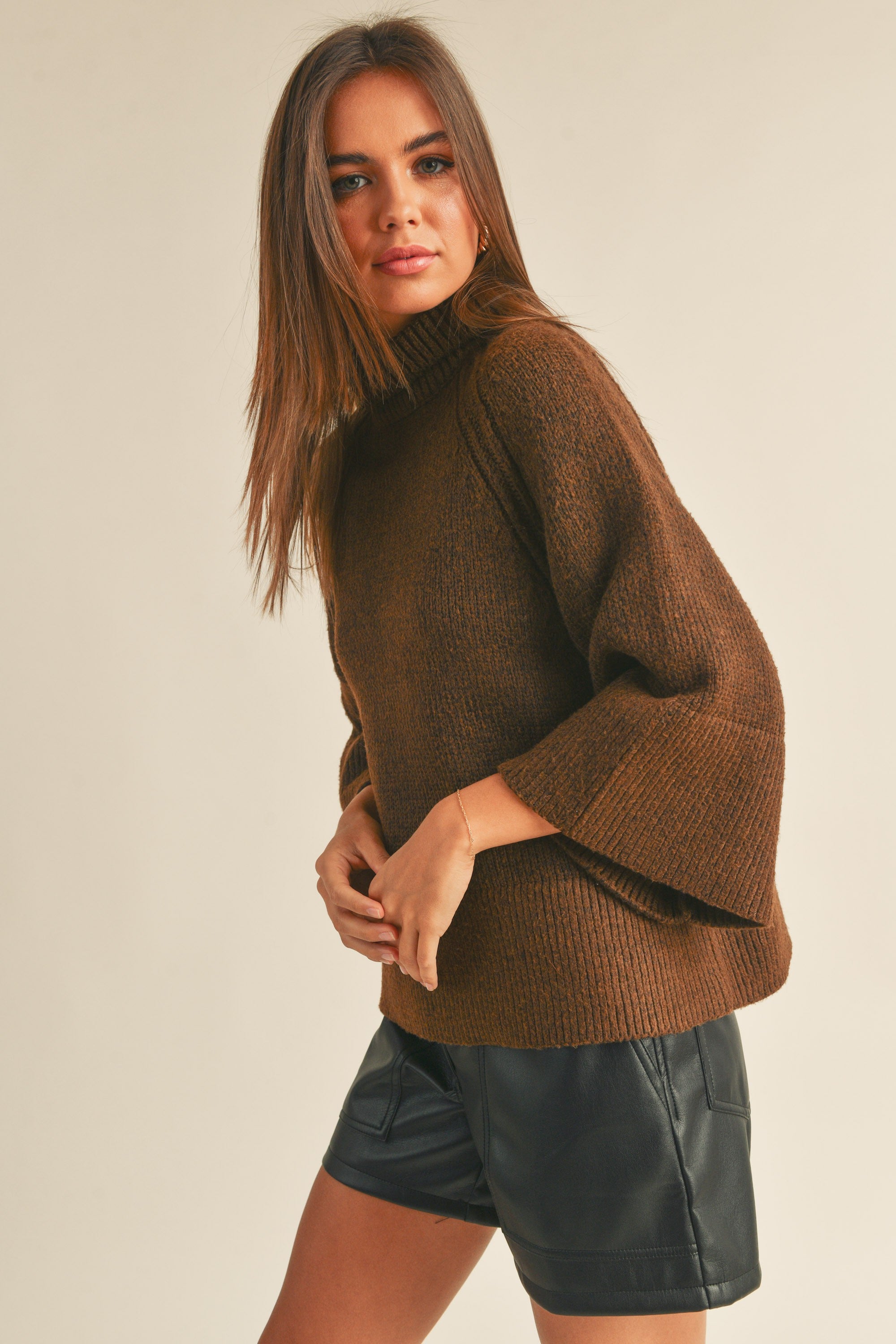 Turtle Neck Cape Style Sweater Top