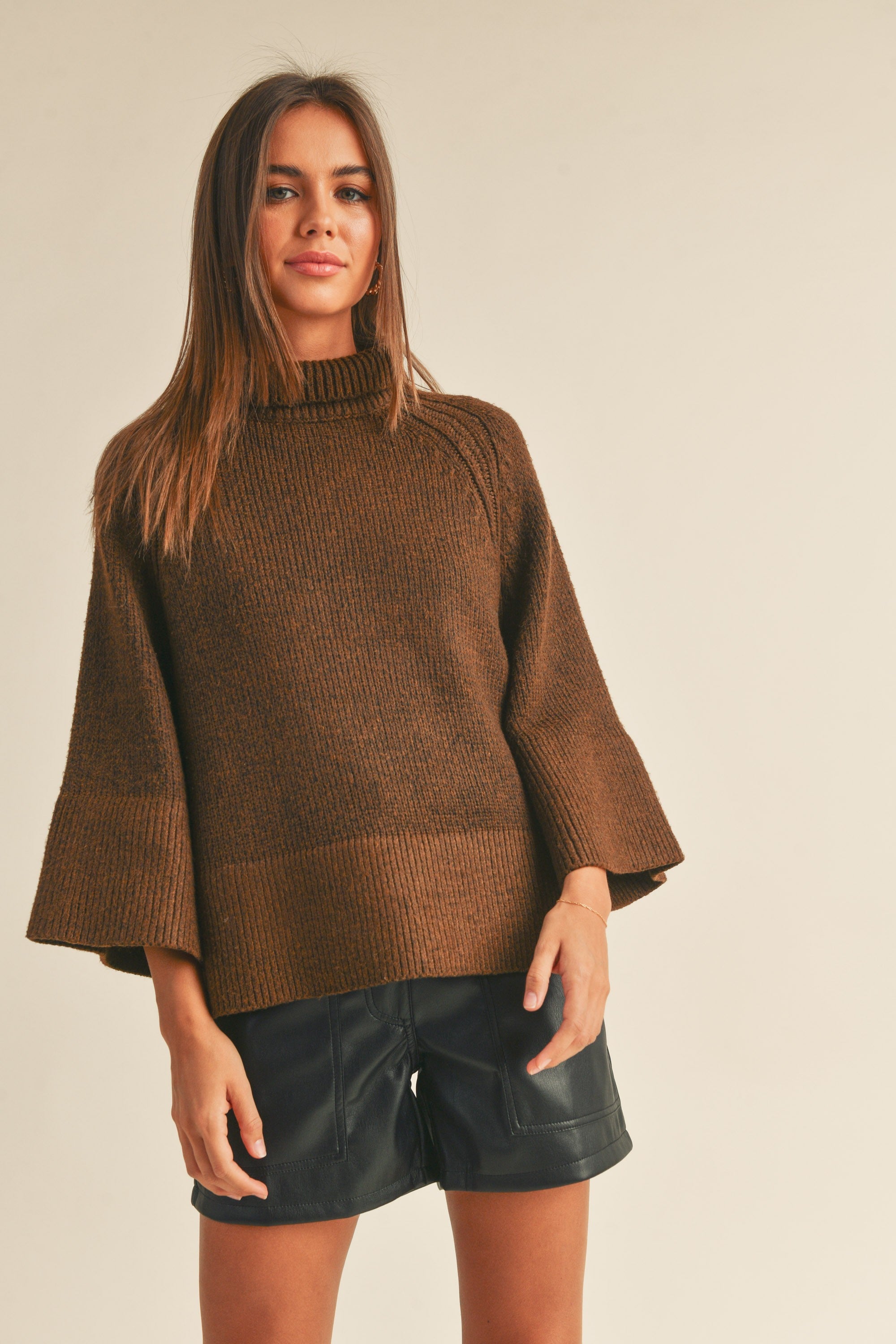 Turtle Neck Cape Style Sweater Top