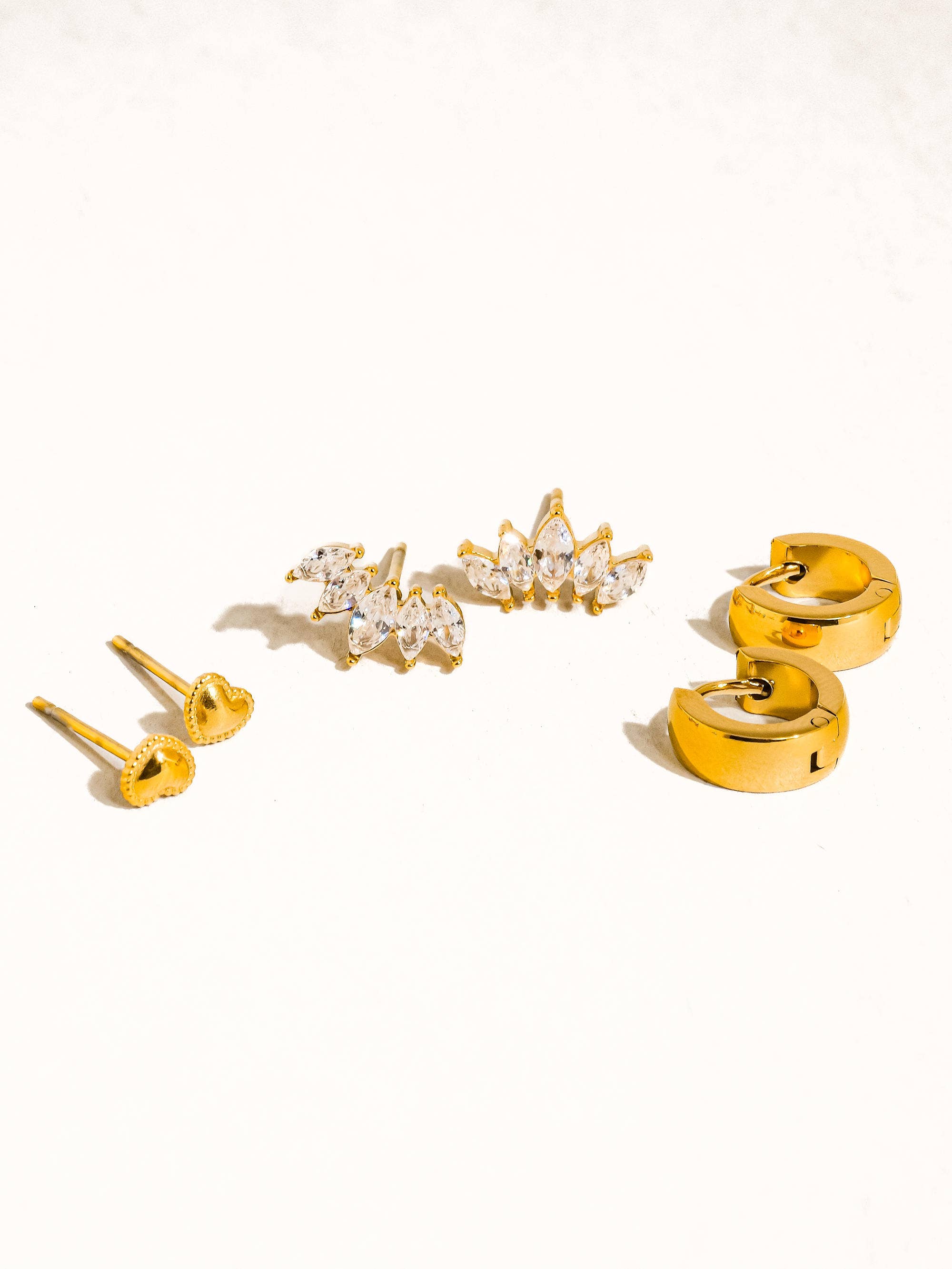 Anouk 18K Gold Non-Tarnish Hearts, Hoops &CZ Earring