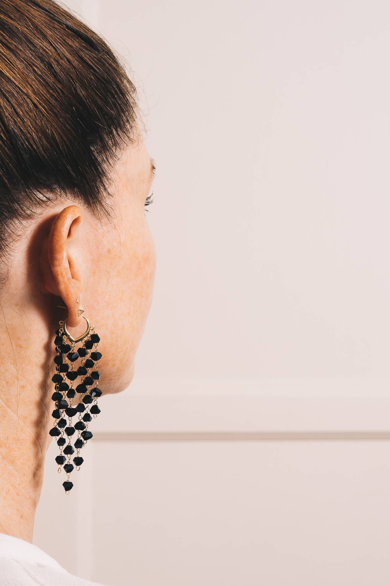 Murial Crystal Drop Earrings | 18K Gold Plating | Jet