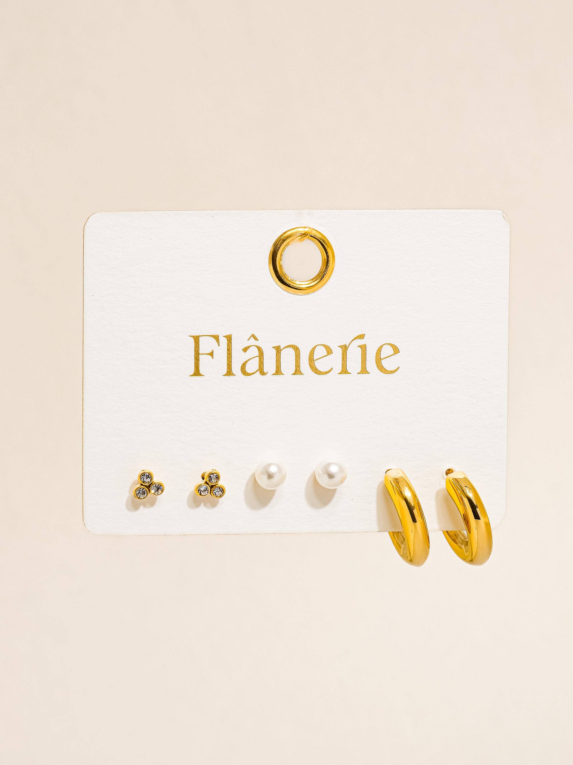 Carine 18K Gold Non-Tarnish Hoops, Pearl, CZ Earring
