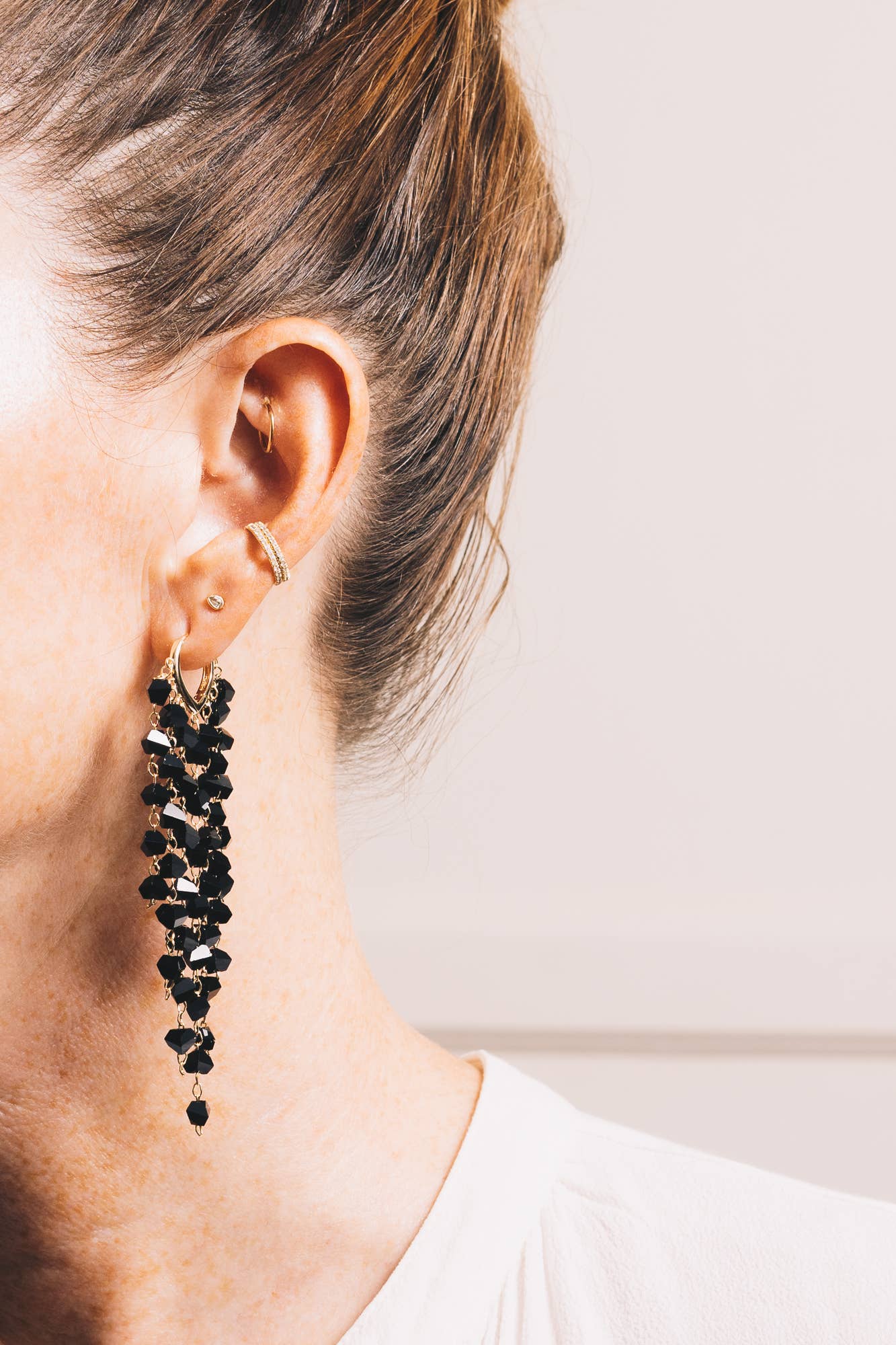 Murial Crystal Drop Earrings | 18K Gold Plating | Jet