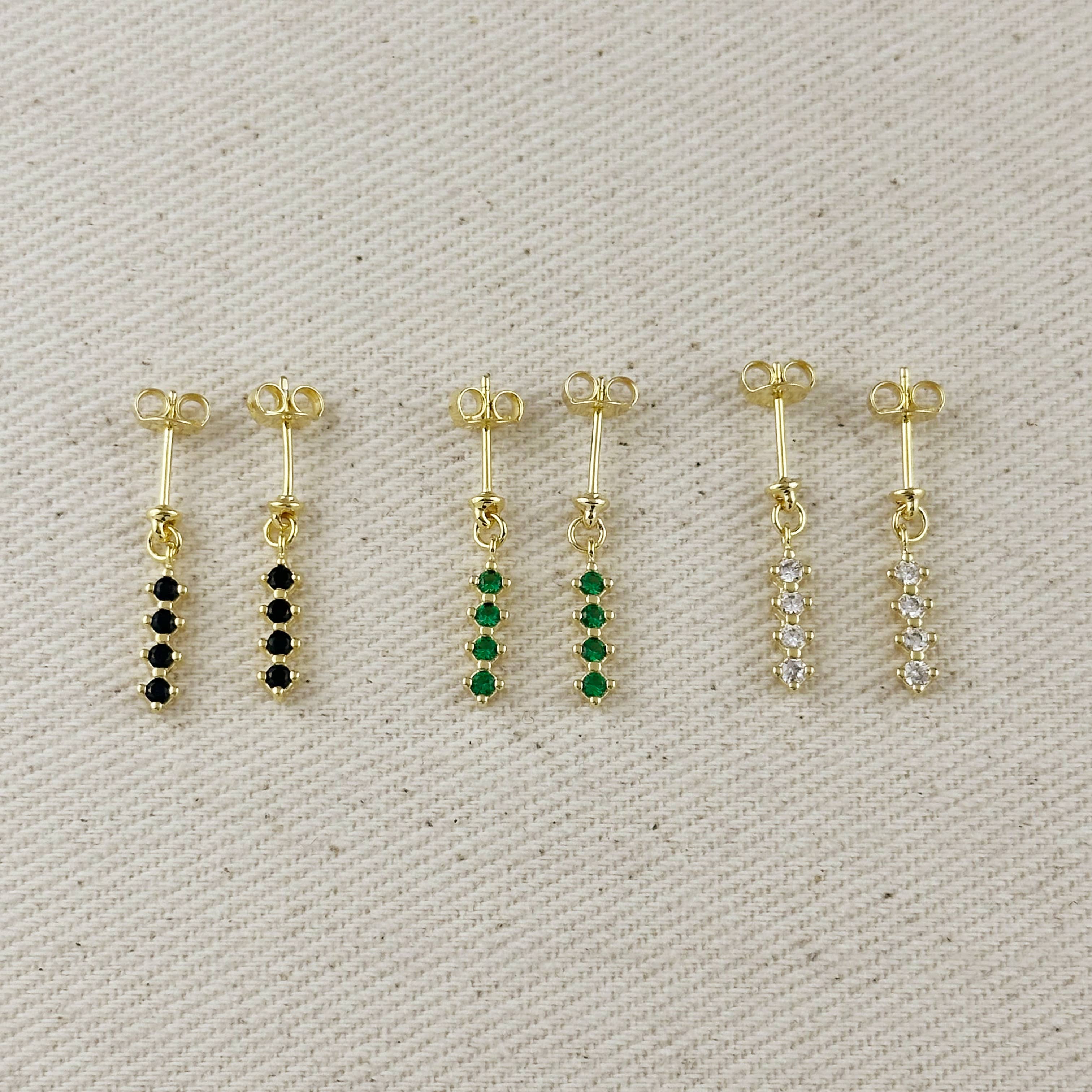 18k Gold Filled 4 CZ Dangling Earrings