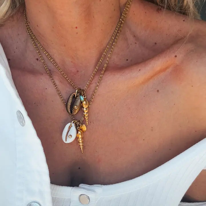 Gold Thin Chain Necklace with Shell Summer Charms