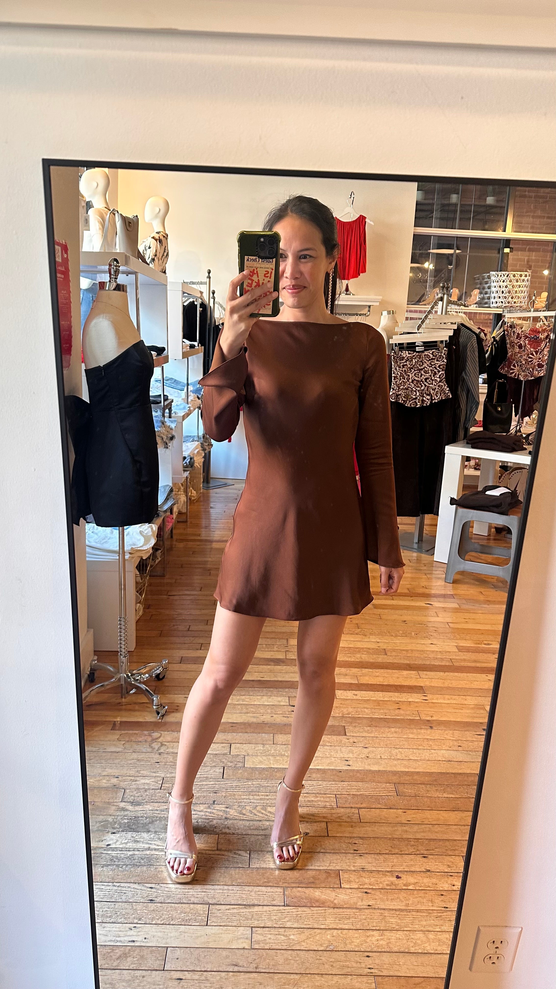Ennis Satin Long Sleeve, Mini Dress
