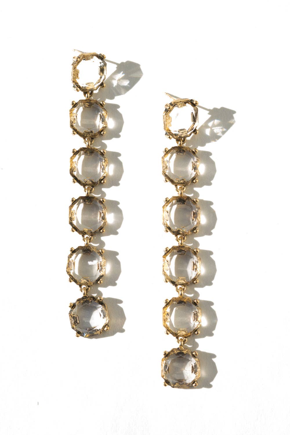 Xandie | Crystal Shoulder Duster Earrings | 18K Antique Gold Plating