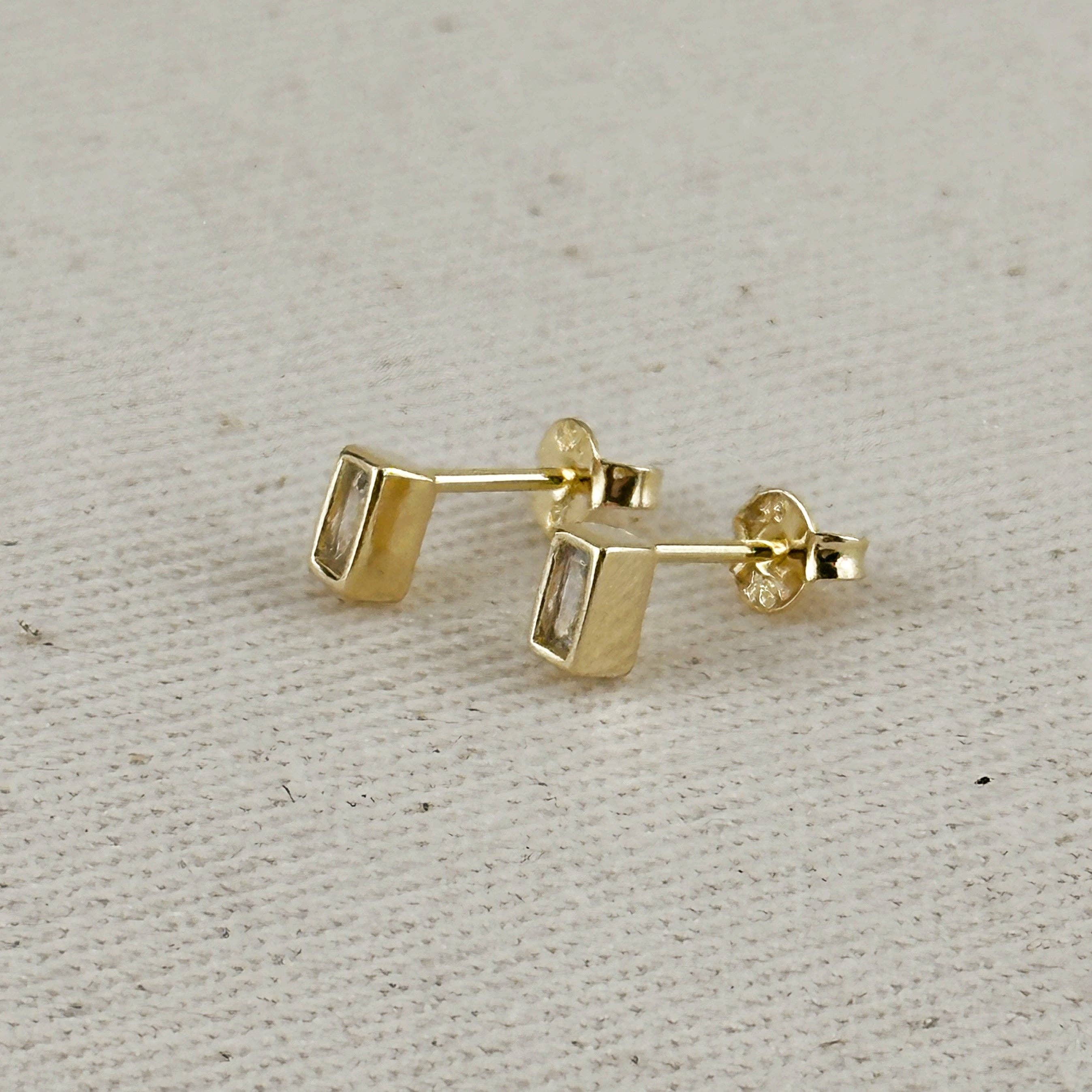 18k Gold Filled Mini Bezel Baguette Stud Earrings