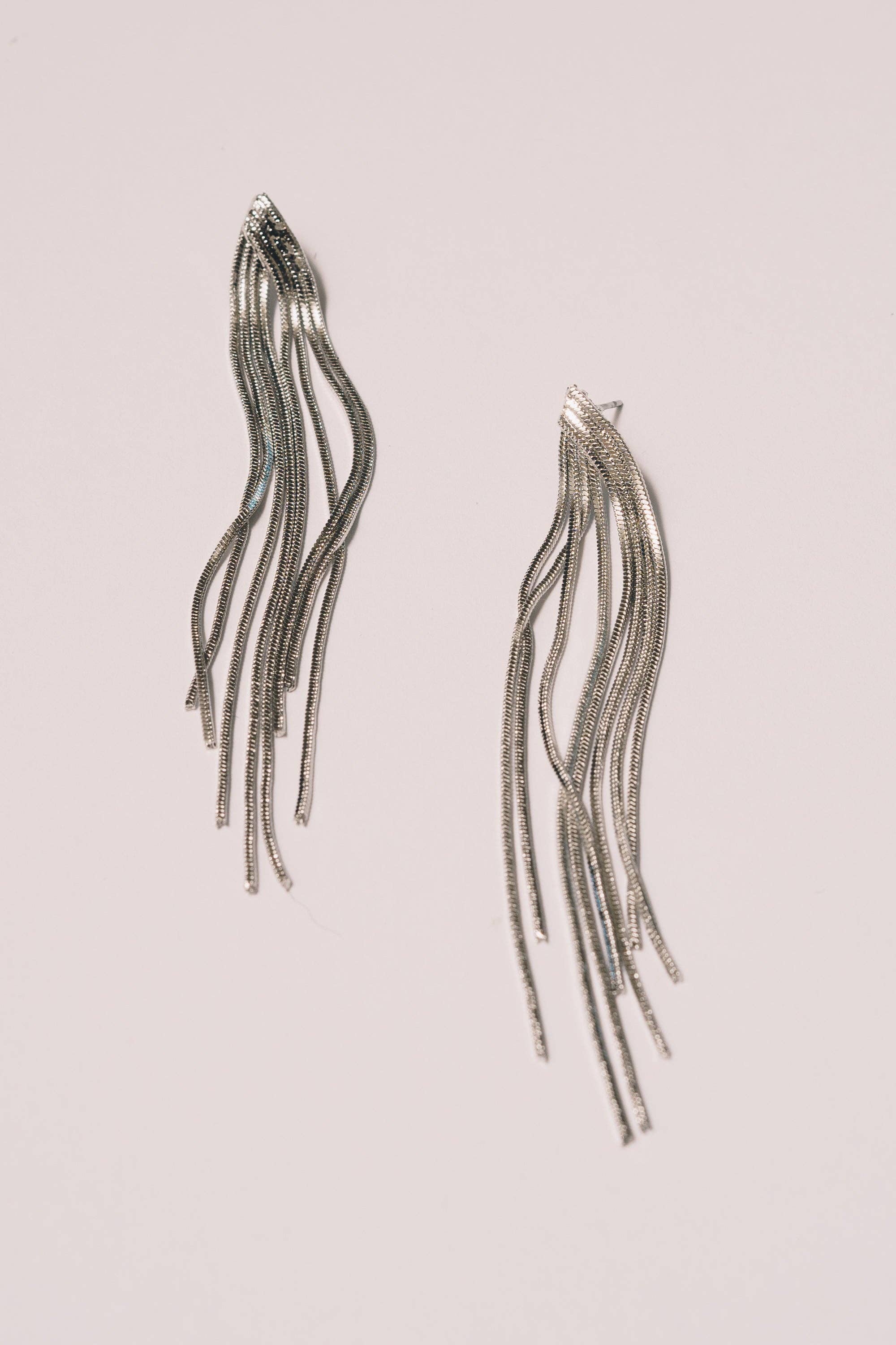Ezra White Gold Chain Fringe Earrings | 18k Gold Plating