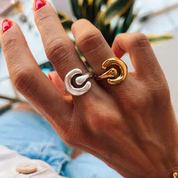 Artistic Shaped Hammered Ring in Gold
