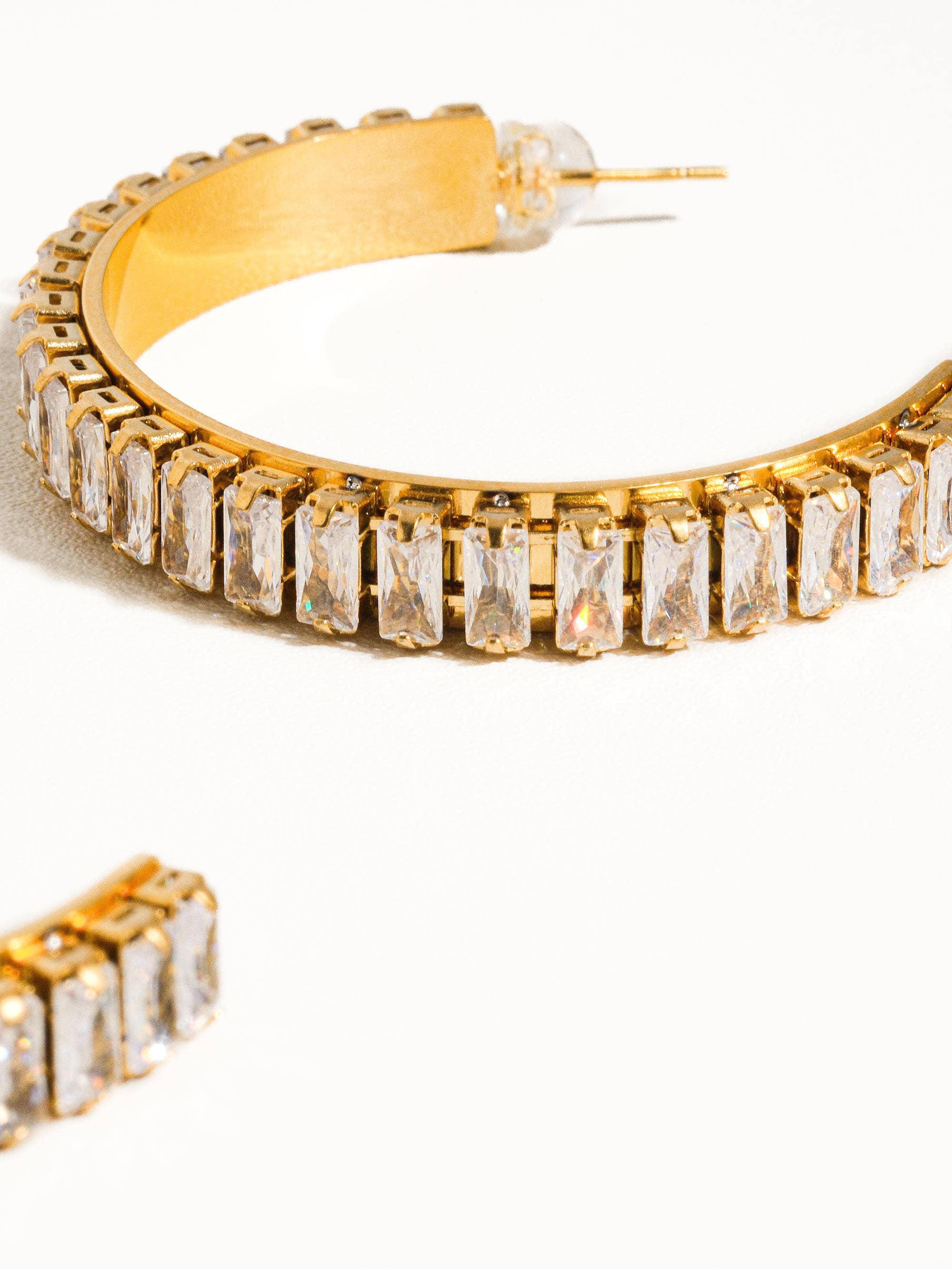 Glamora 18K Gold Non-Tarnish Large Rhinestone C-Hoop Earring
