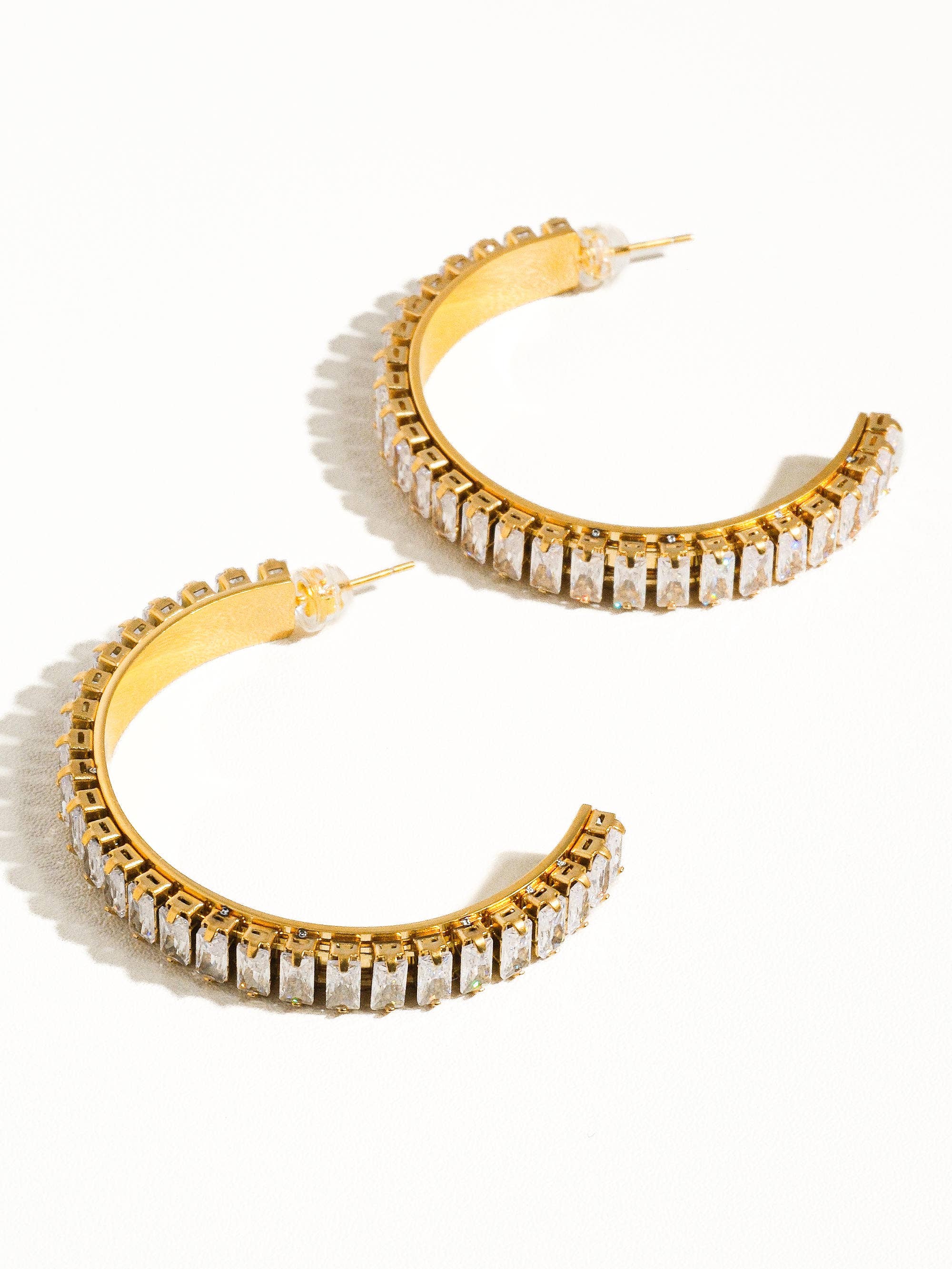 Glamora 18K Gold Non-Tarnish Large Rhinestone C-Hoop Earring