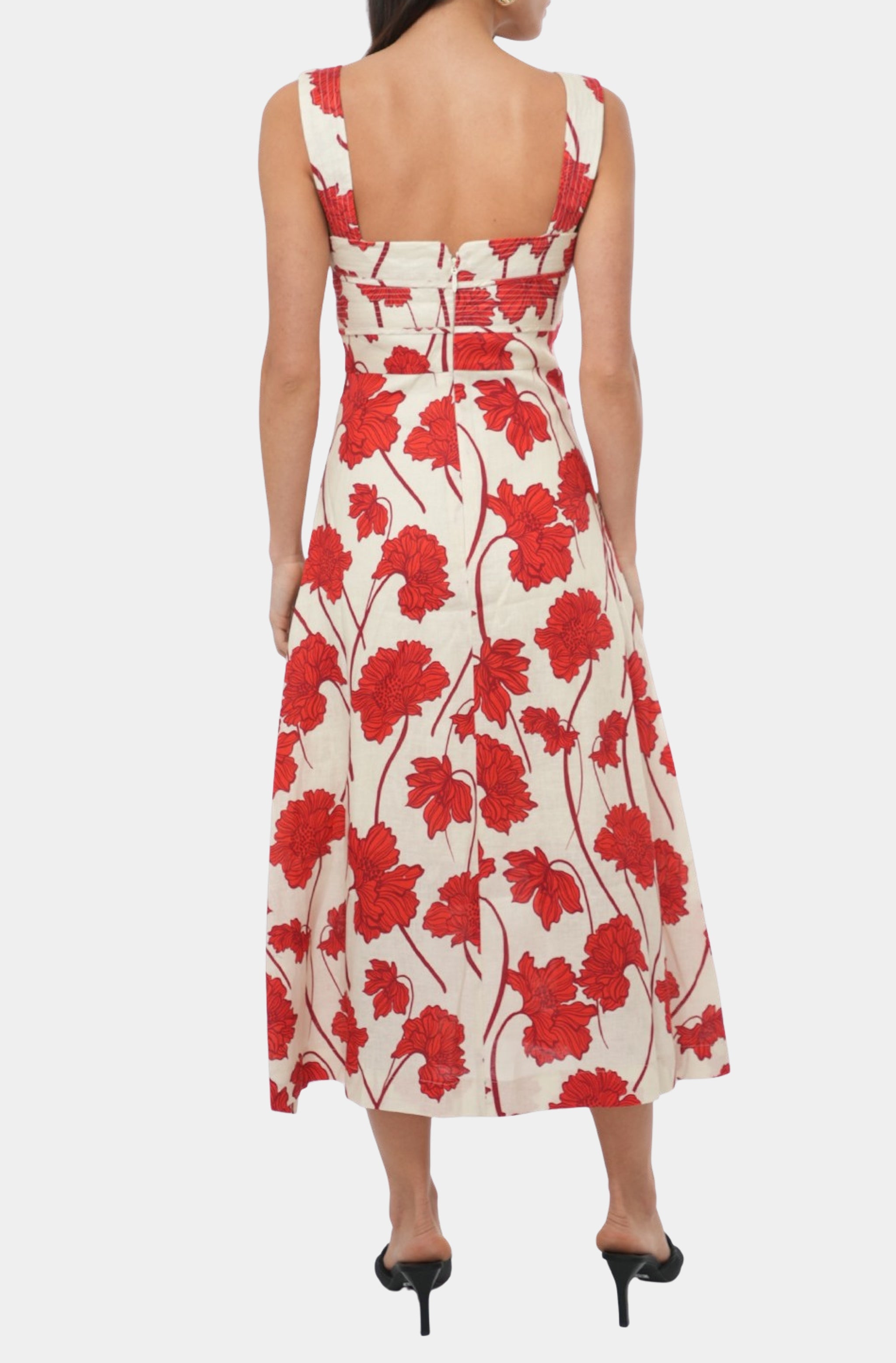 Madi Linen Sweetheart Neck Midi Dress