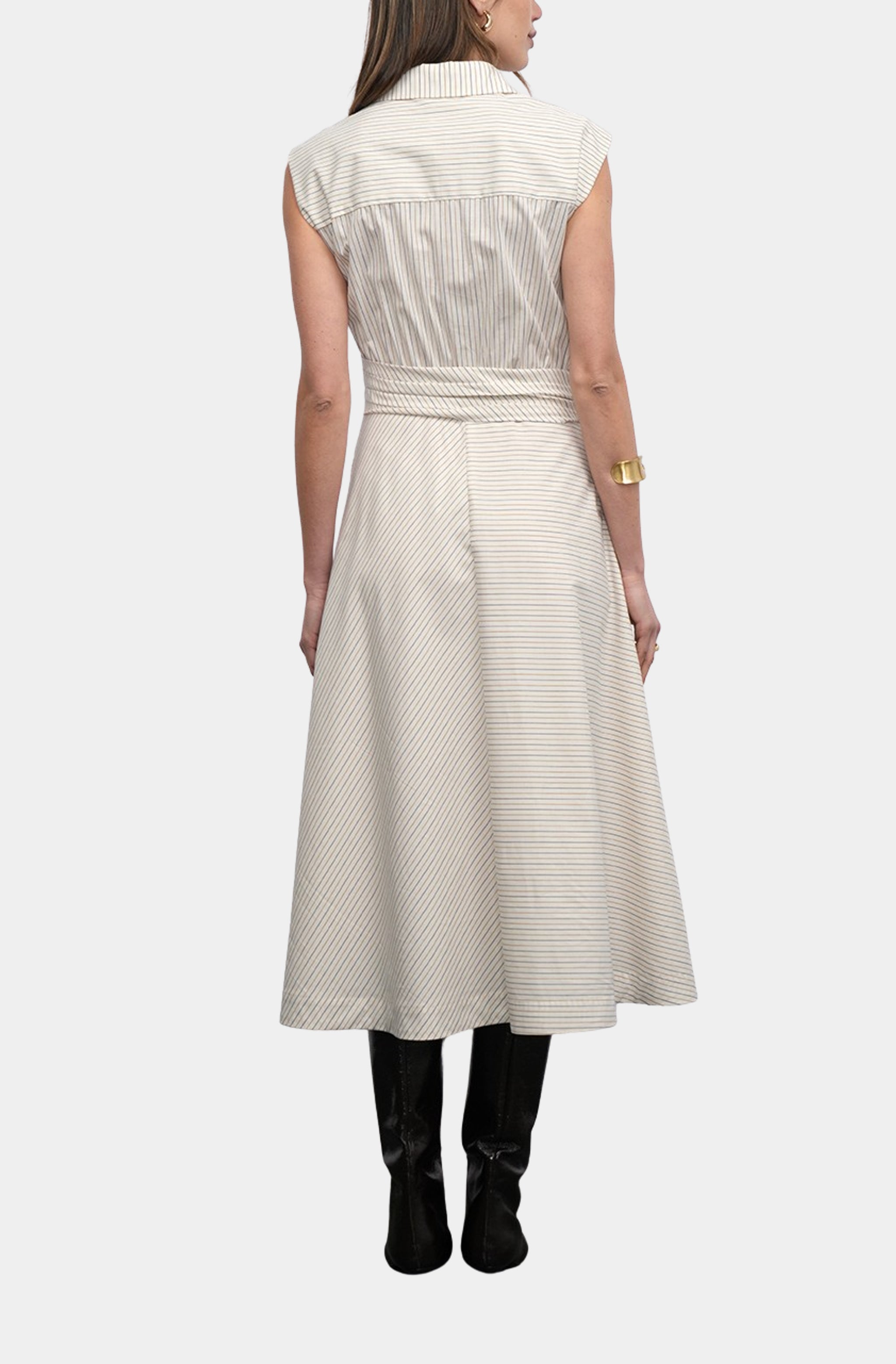 Lorena Stripe Shirt Collar Midi Dress