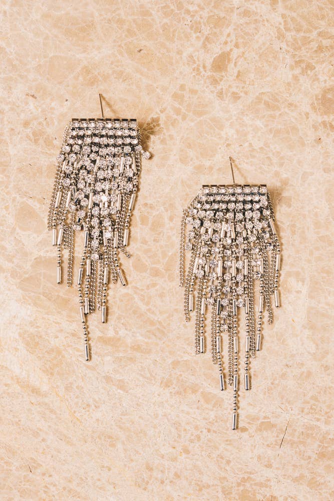 Dale Crystal Fringe Earrings | 18k White Gold Plating