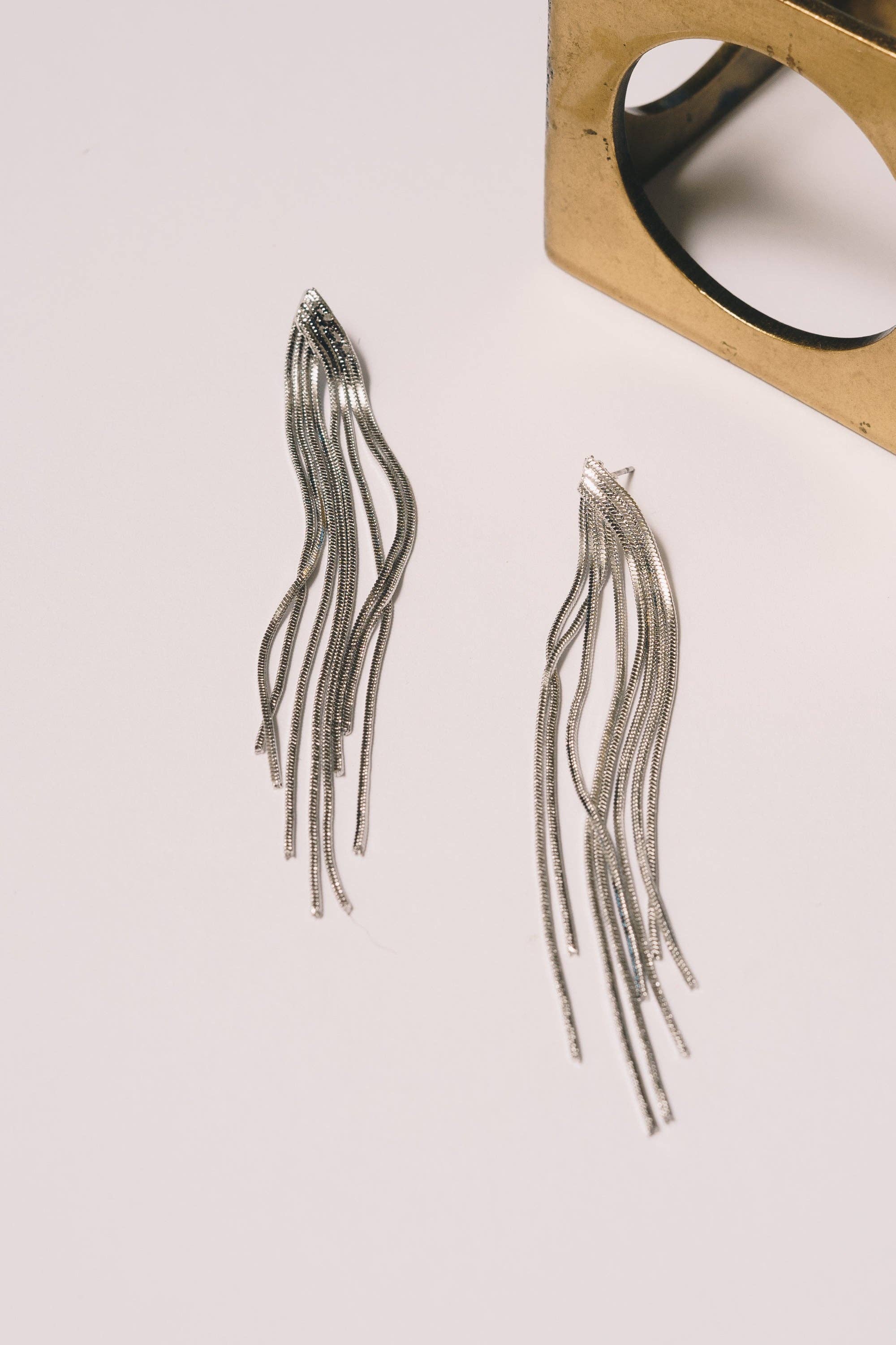 Ezra White Gold Chain Fringe Earrings | 18k Gold Plating