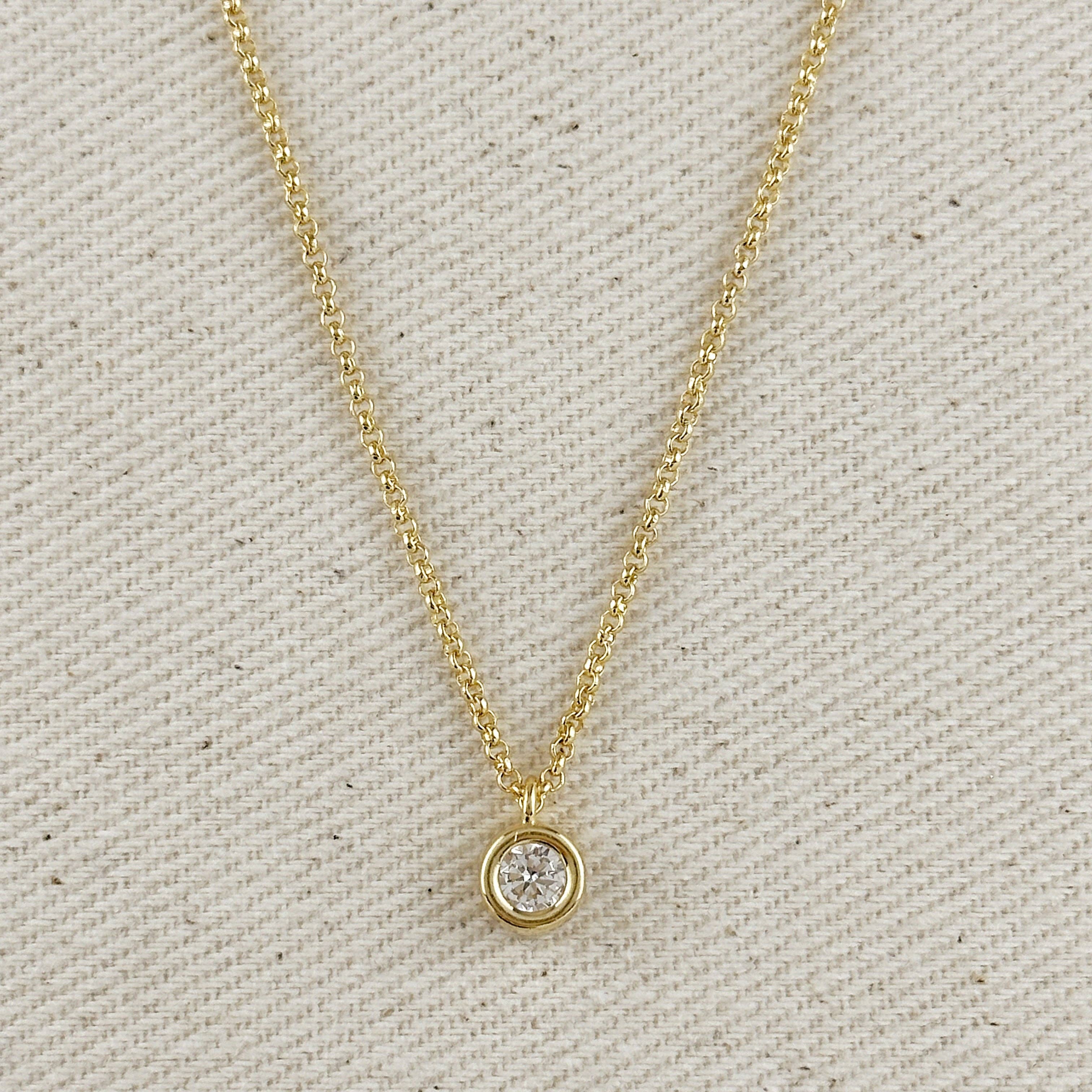 18k Gold Filled Solitaire Necklace
