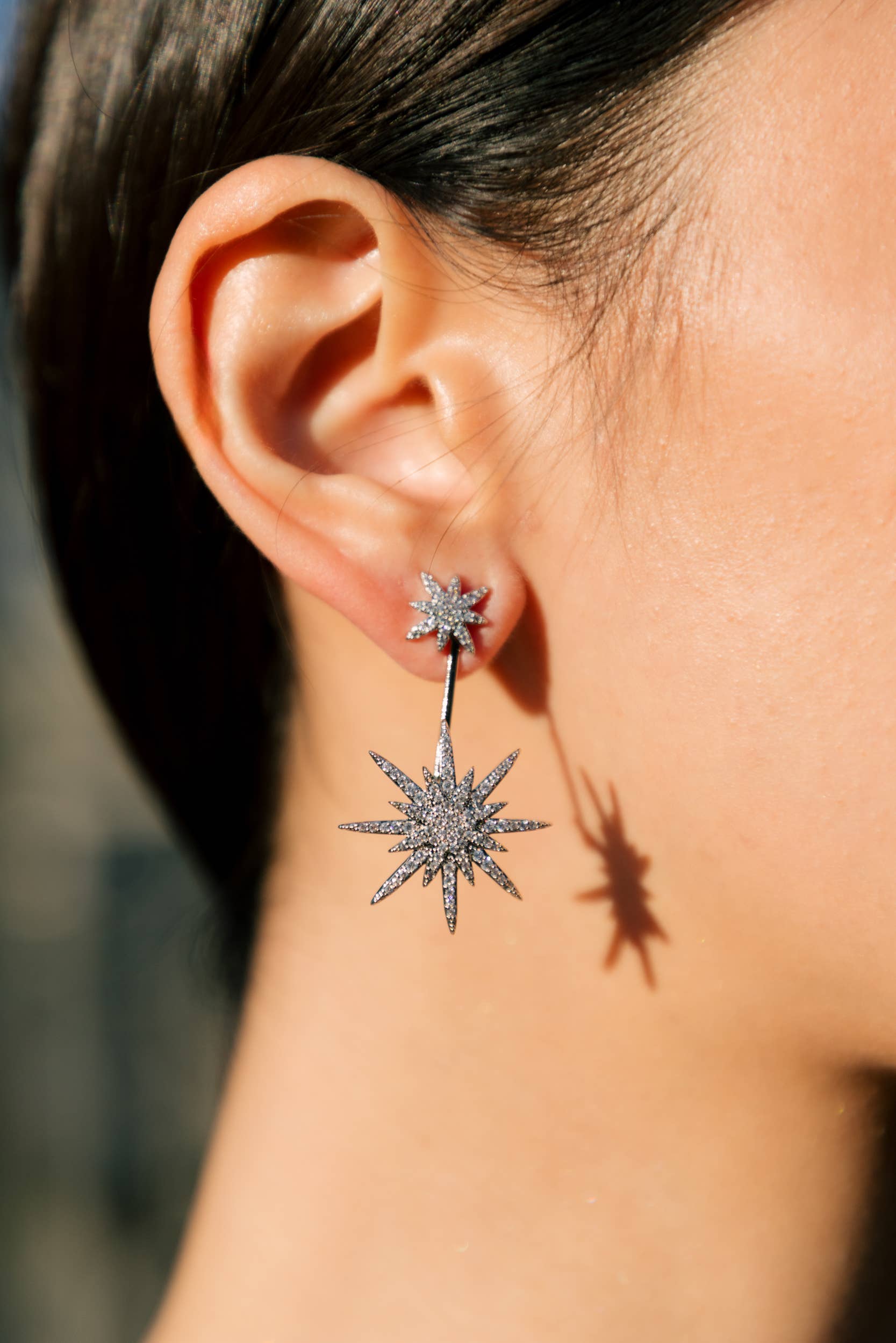 North Star Earrings - Gold Brass with Drop Design