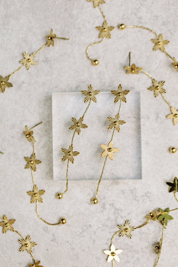 Gold Flower Drop Earrings