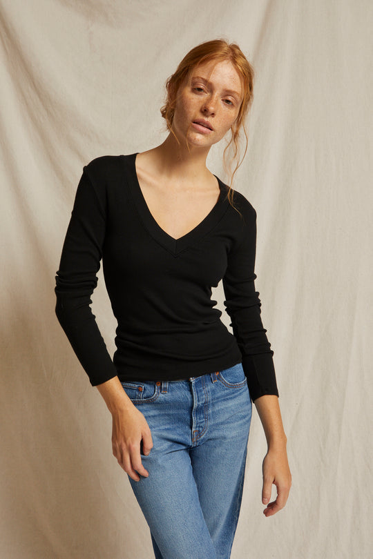 Viola Lux Rib Long Sleeve V-Neck