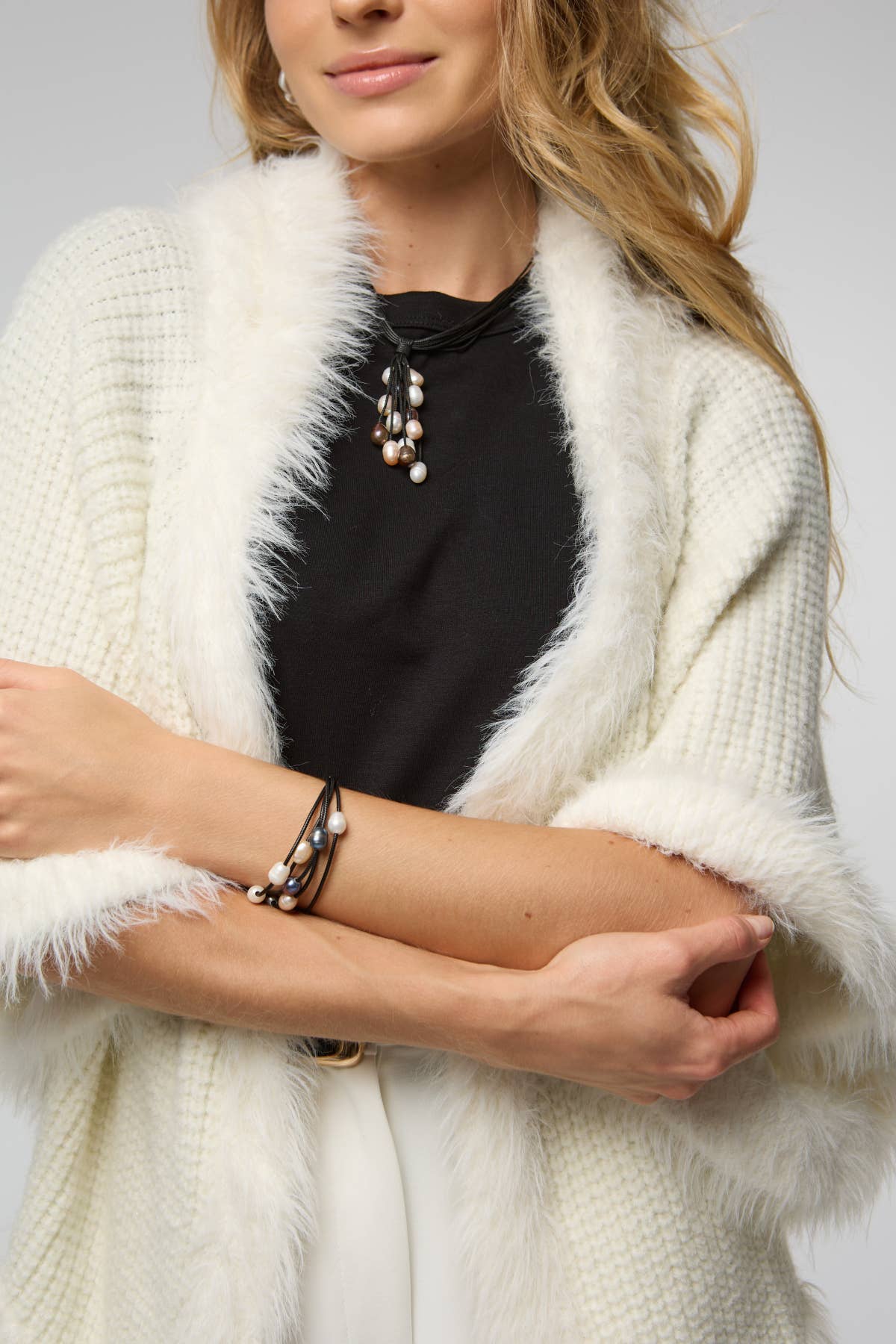 Fur Trim Knit Open Cardigan