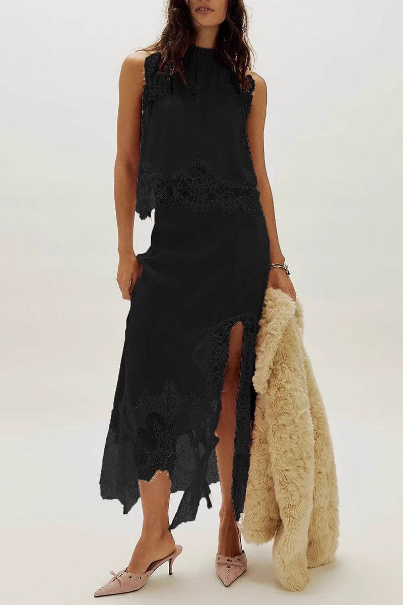 Lace Trim Skirt Set