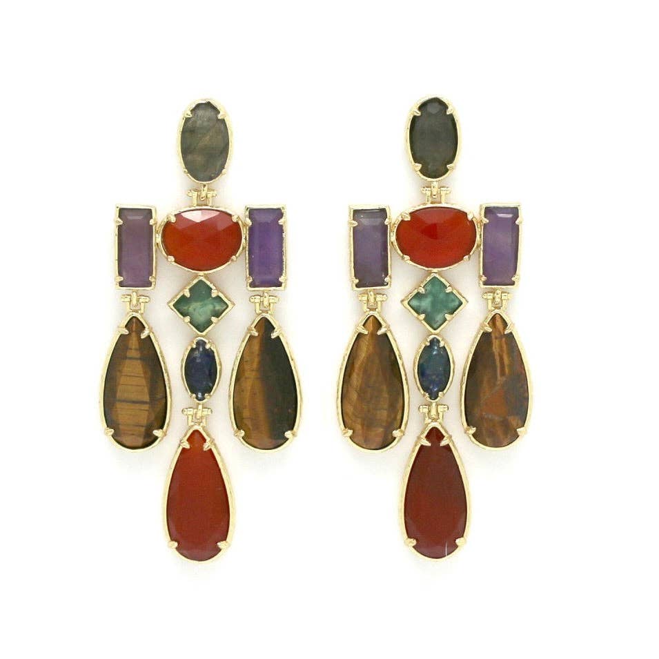 Semi Precious Stone Chandelier Mix Dangle Earrings