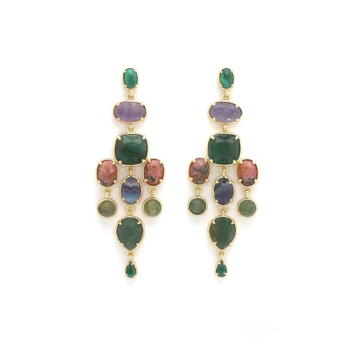 Green Mica Stone Chandelier Earrings