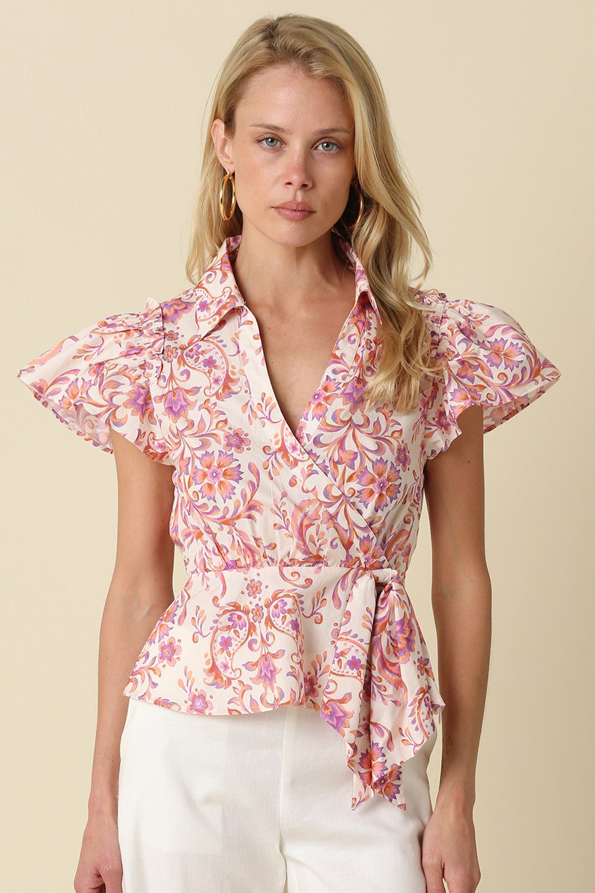 Isabella Ruffle Sleeve Wrap Top