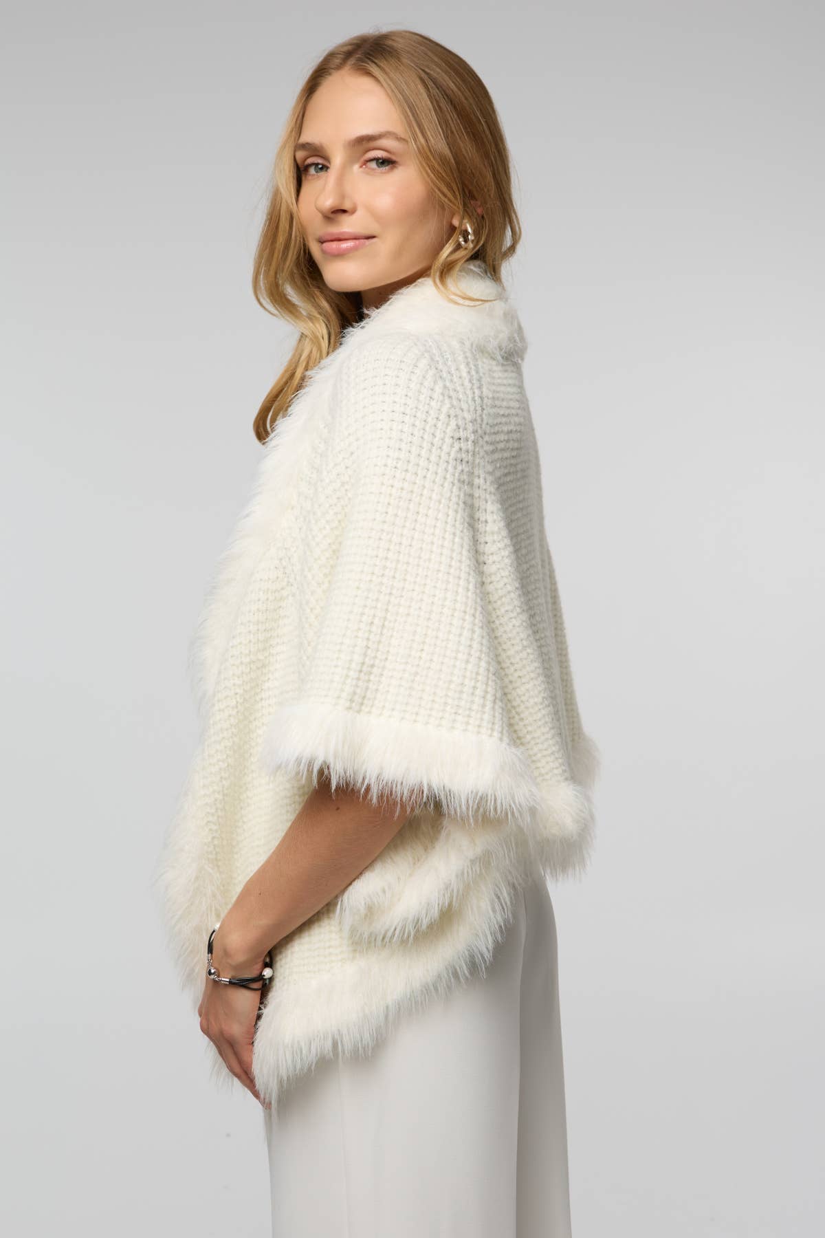 Fur Trim Knit Open Cardigan