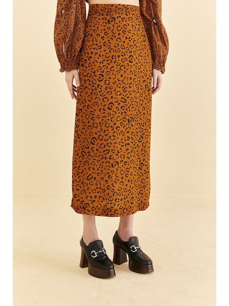 Leopards Texture Midi Skirt