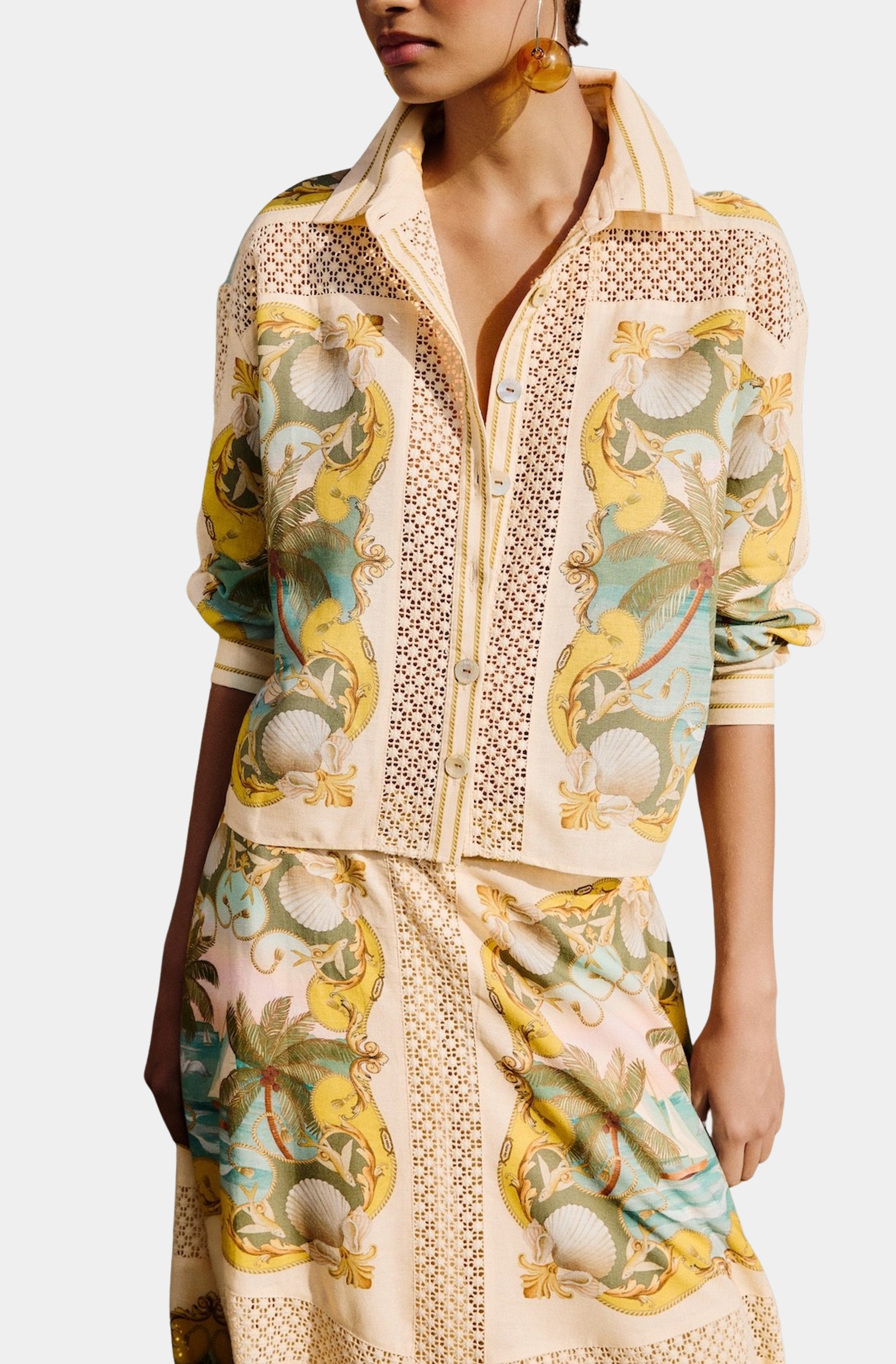 Royal Sea Multicolor Crochet Detail Shirt