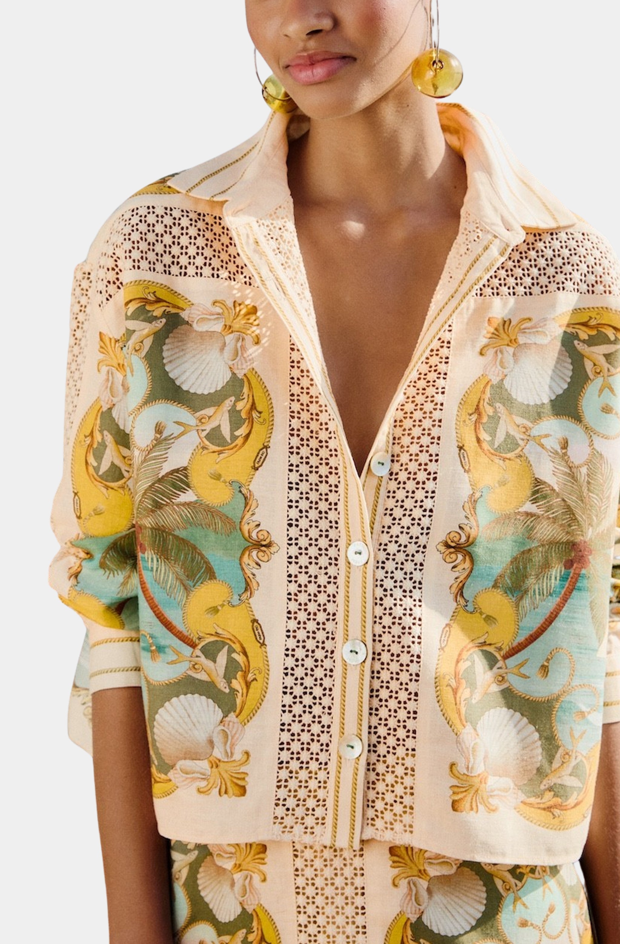 Royal Sea Multicolor Crochet Detail Shirt