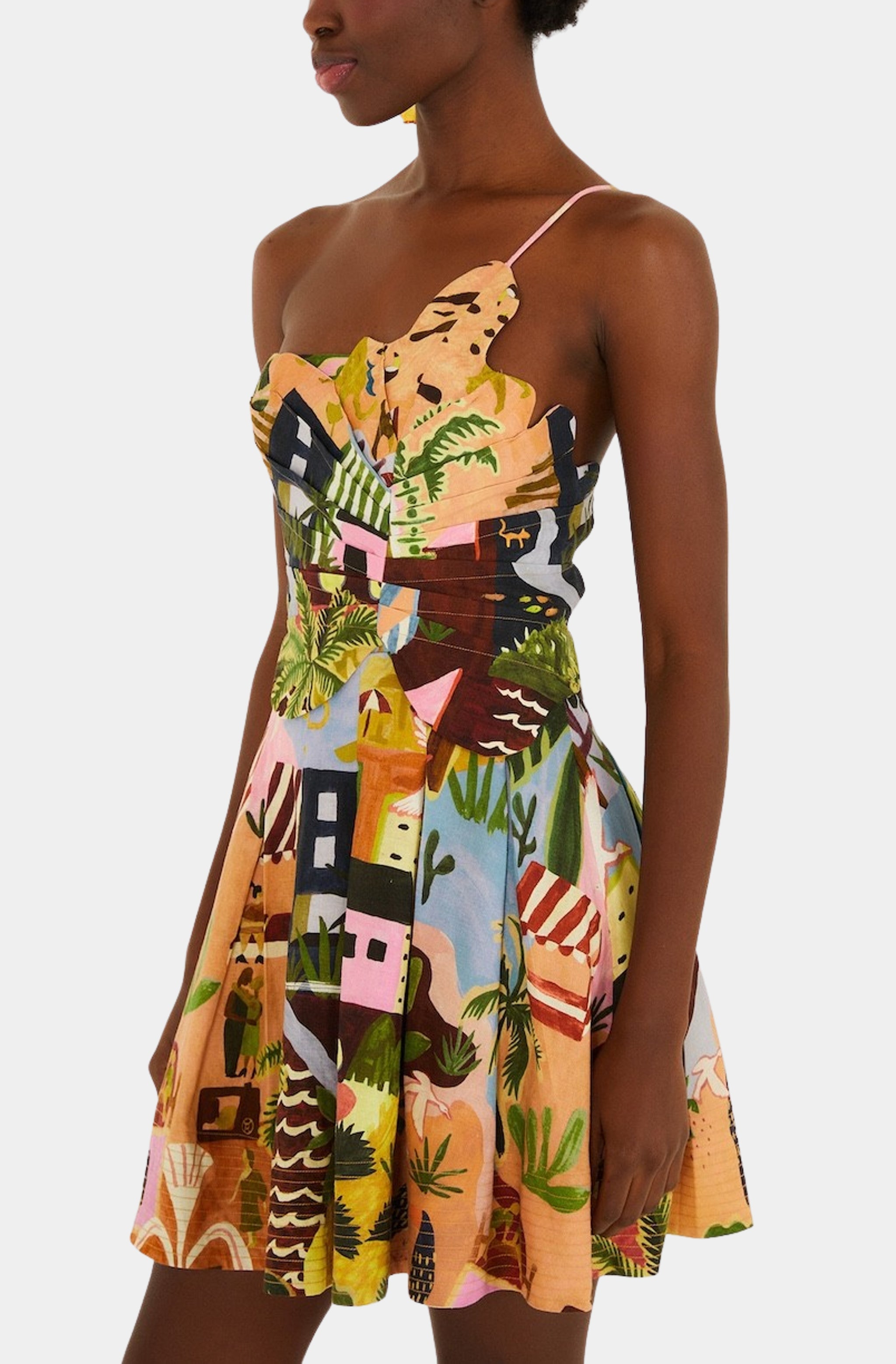 Tropical Painting Multicolor Mini Dress