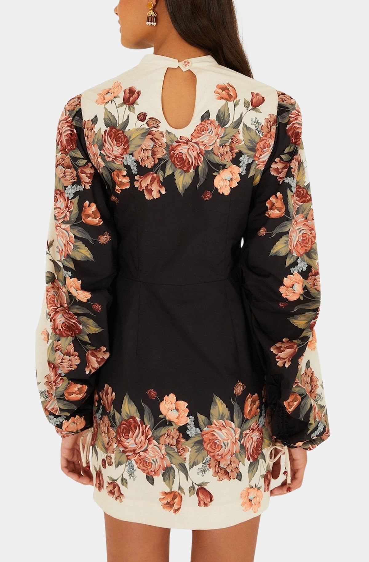 Winter Floral Cream Long Sleeve Mini Dress
