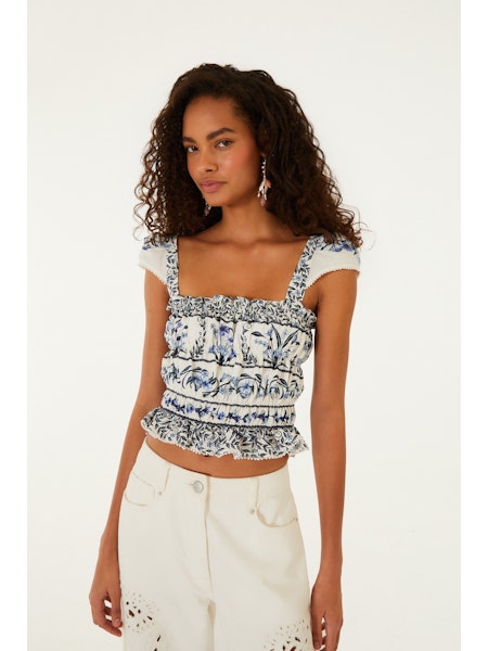 Flowers Arch Off-White Gathered Blouse