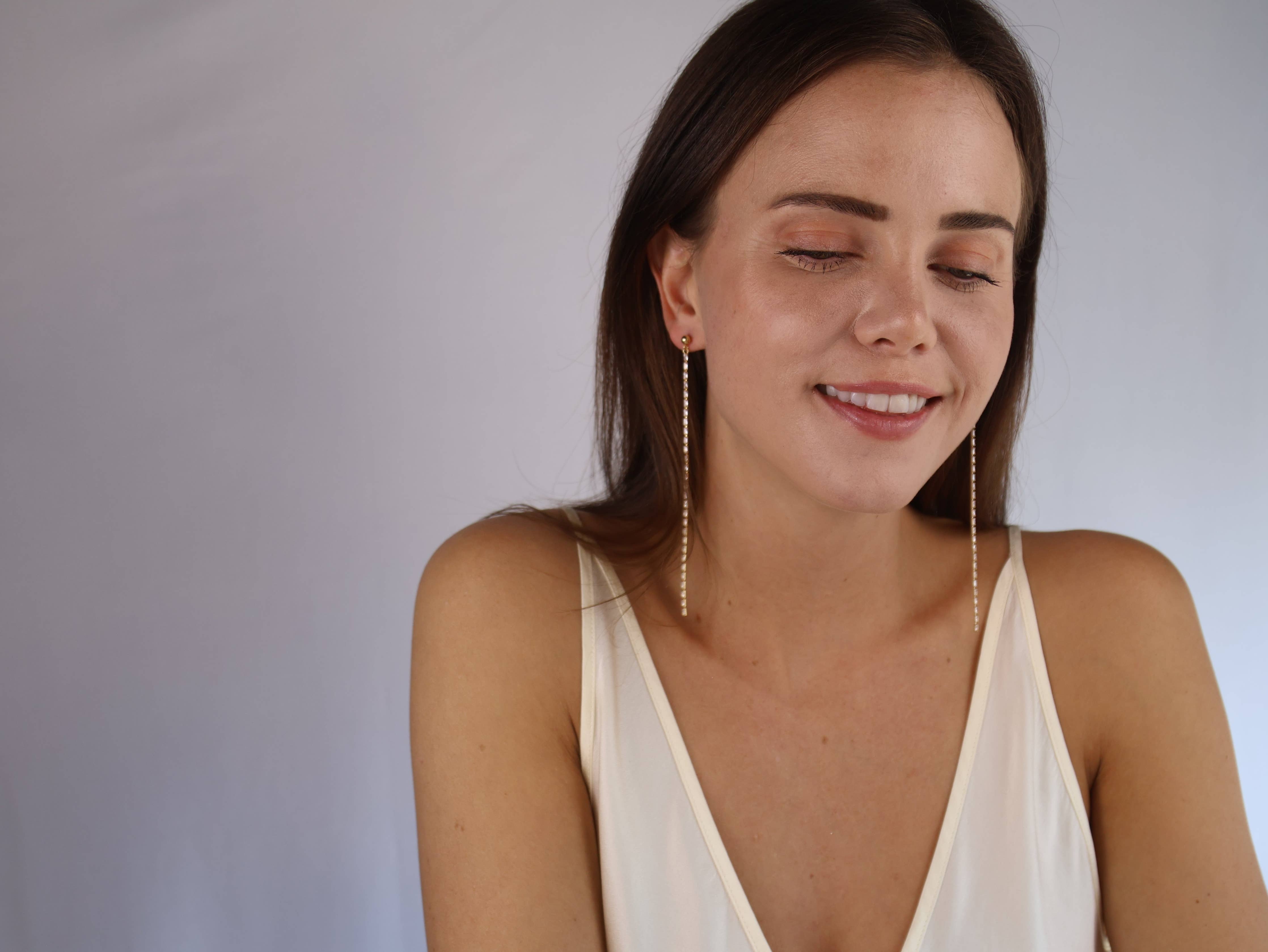 18k Gold Filled Baguette Chain Drop Earrings