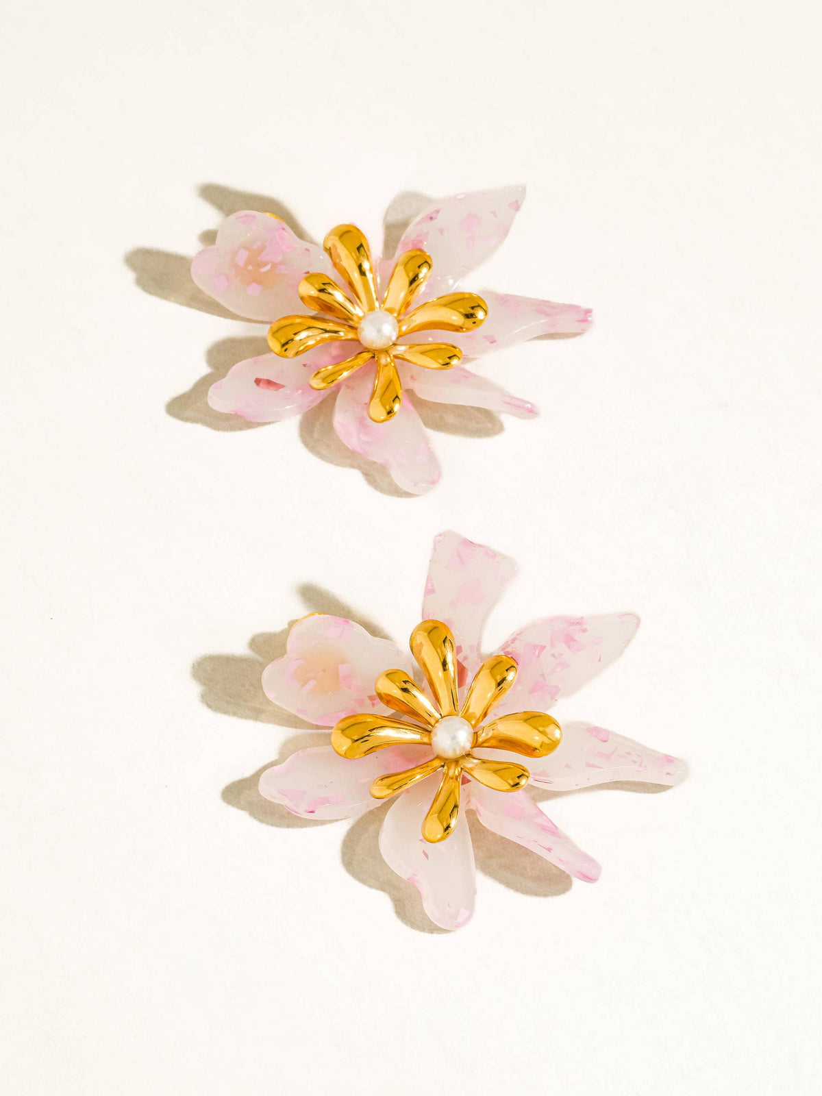 Oona 18K Gold Non-Tarnish Pink Floral Statement Earrings