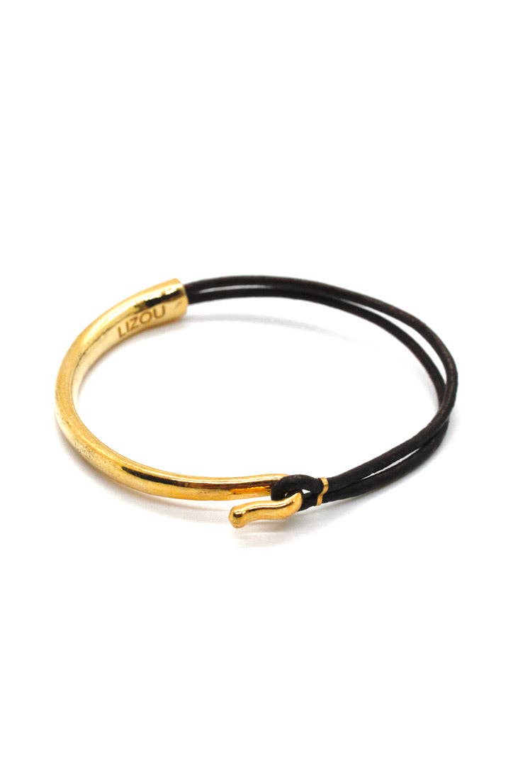 Dark Brown Leather + 24K Gold Plate Bangle