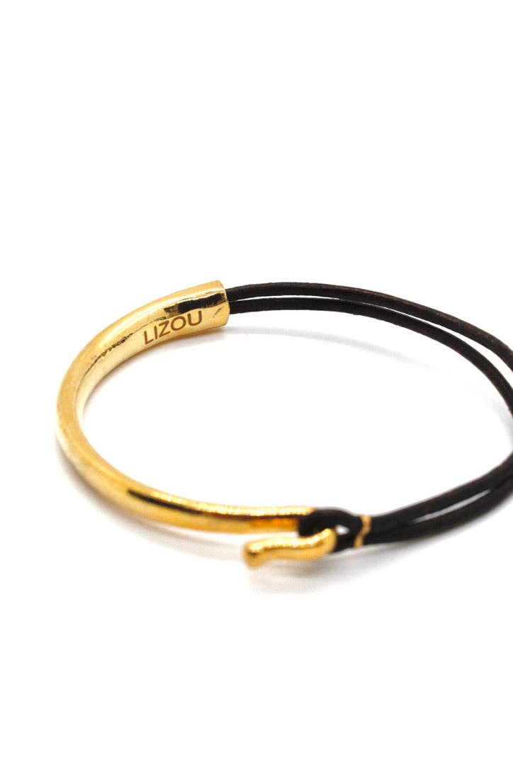 Dark Brown Leather + 24K Gold Plate Bangle