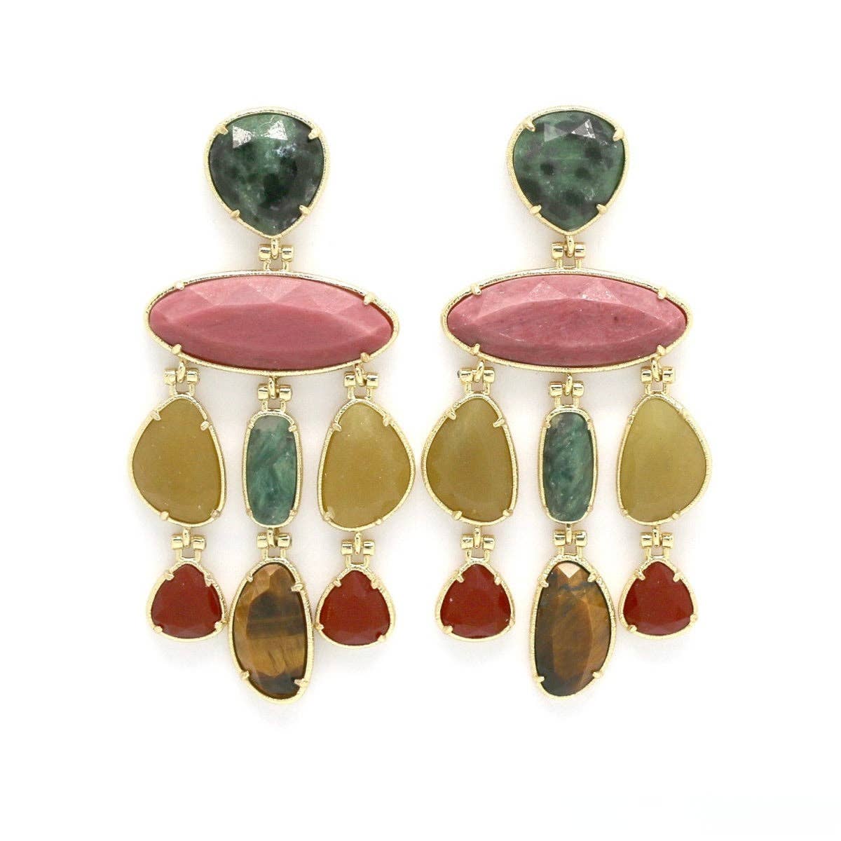 Semi Precious Stone Chandelier Mix Dangle Earrings