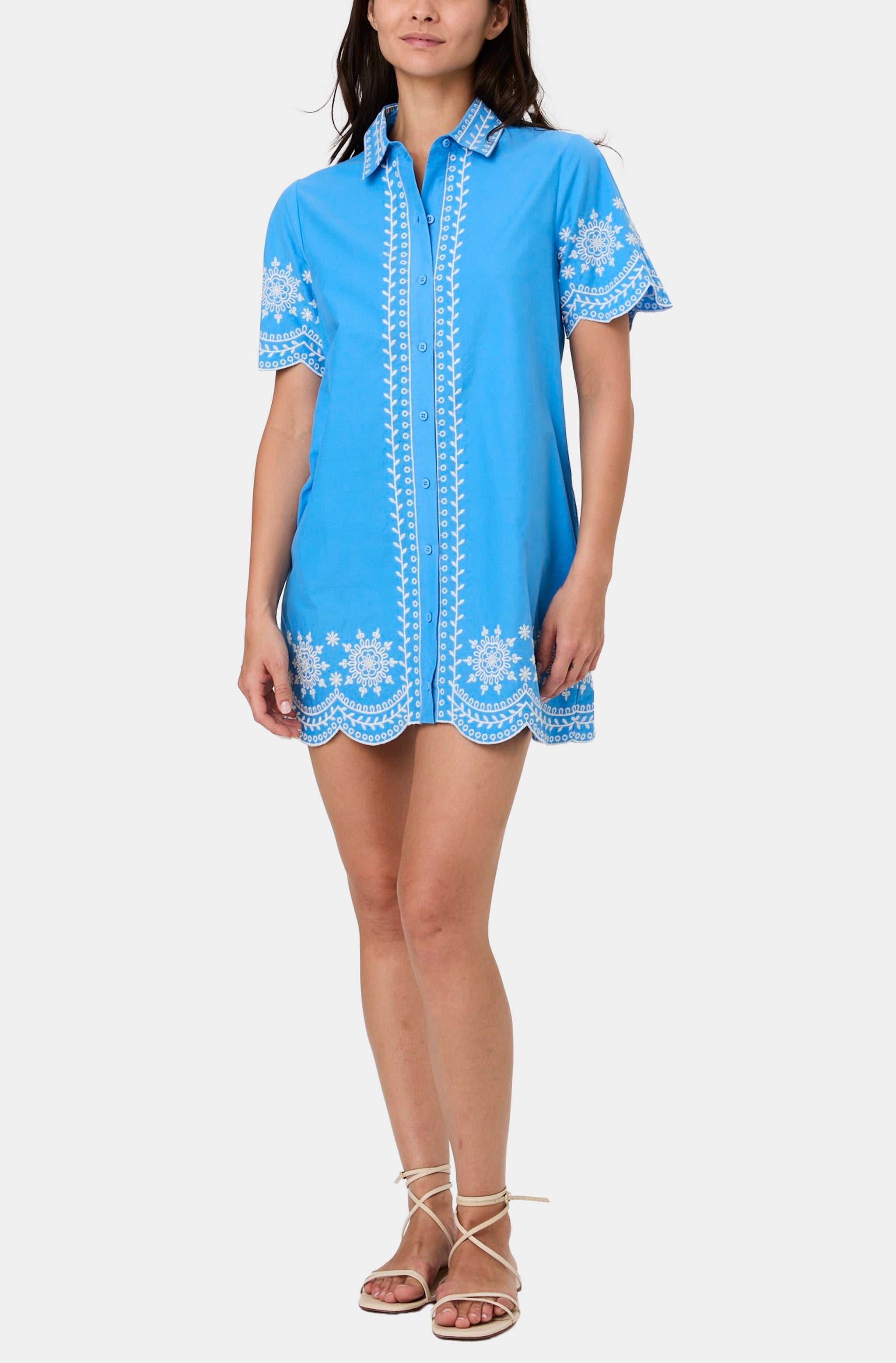 Alissa Cotton Embroidered Mini Shirt Dress