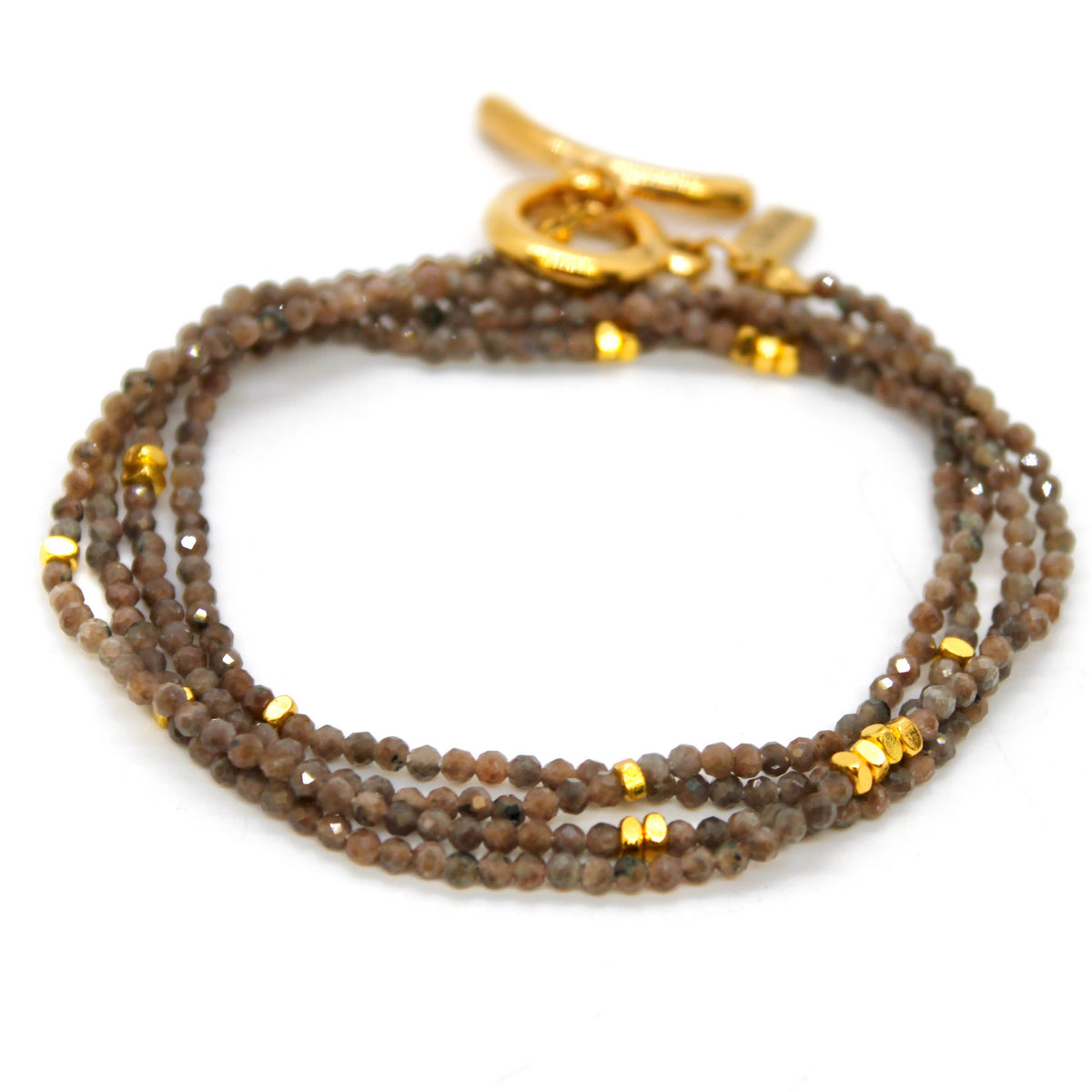 Long Coffee Labradorite Stone and Gold Luxury Necklace