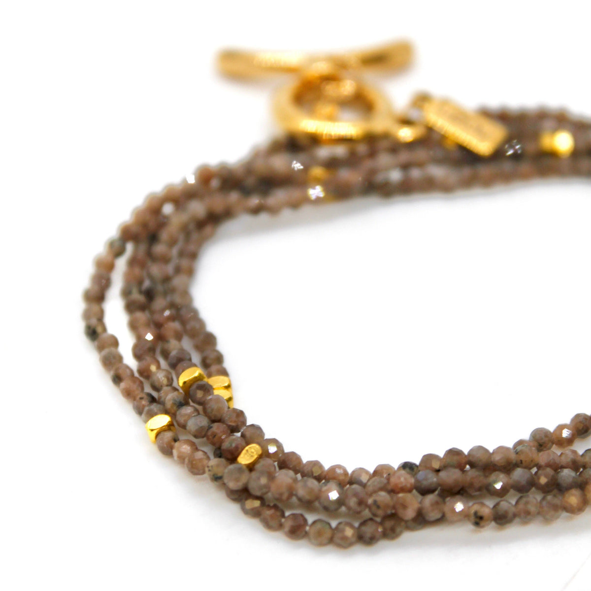 Long Coffee Labradorite Stone and Gold Luxury Necklace