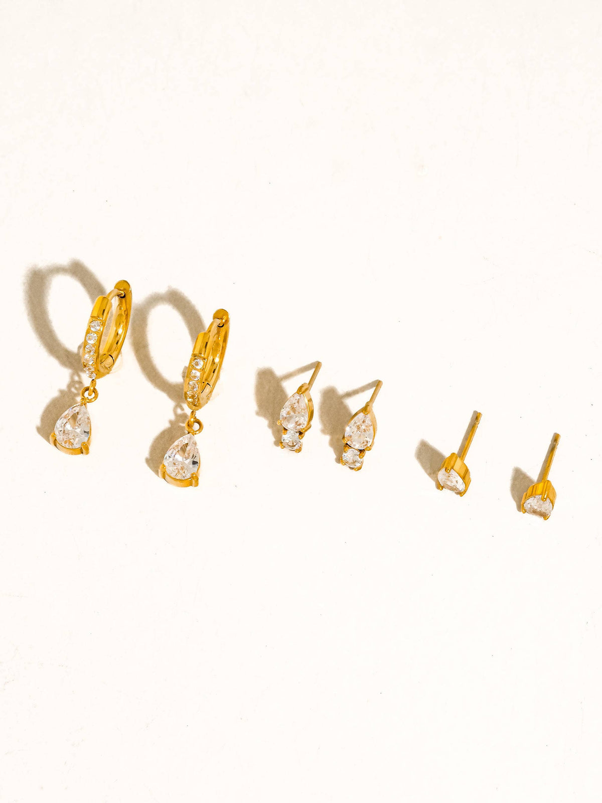 Saône 18K Gold Non-Tarnish CZ Teardrop Earrings Set