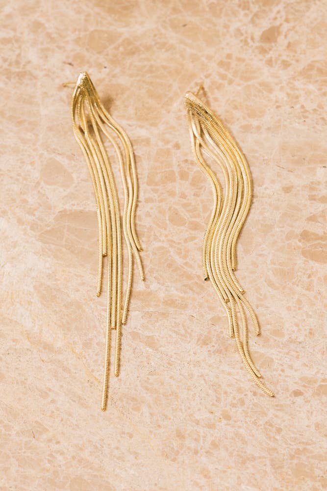 Ezra Gold Chain Fringe Earrings | 18k Gold Plating