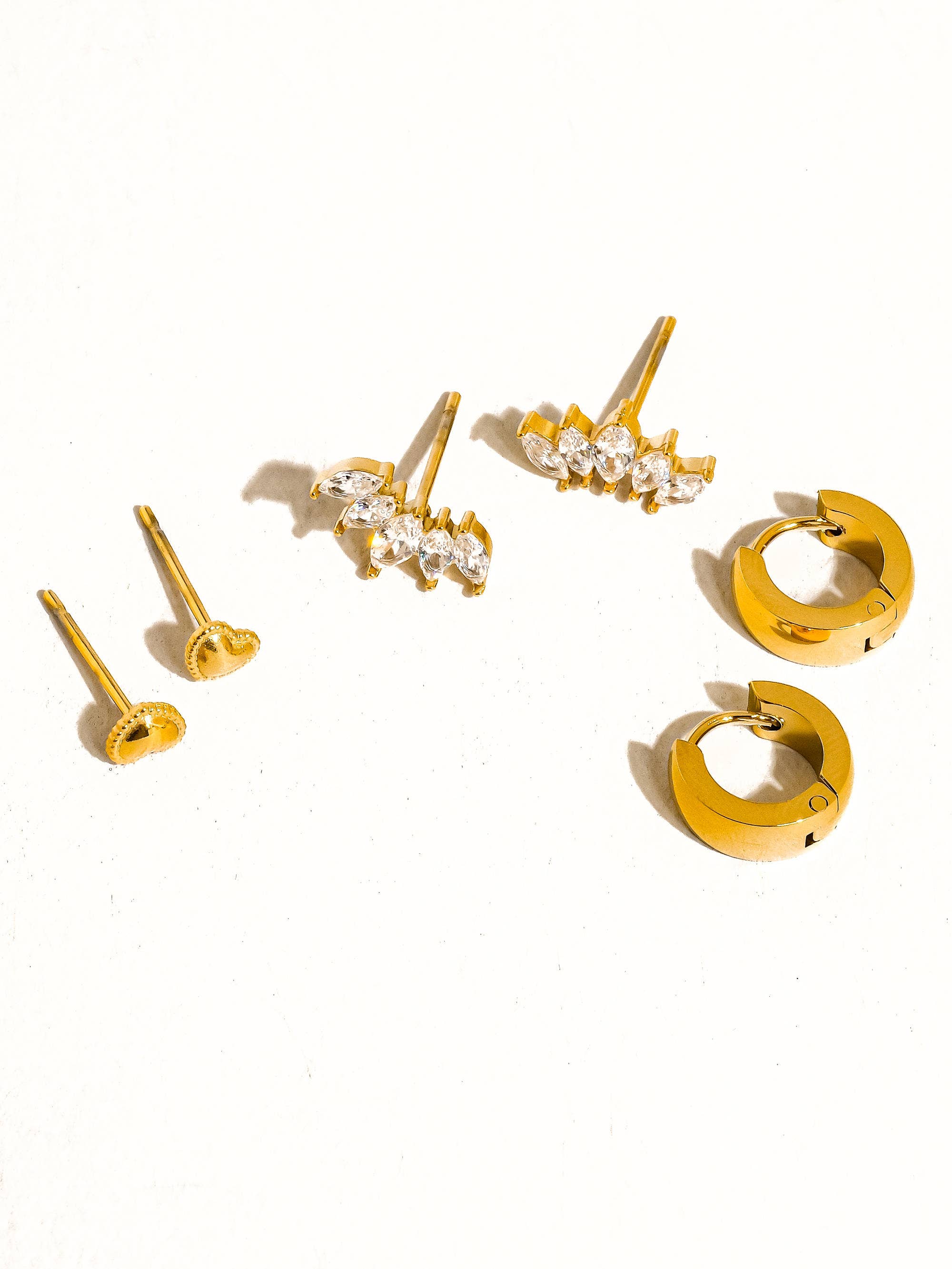 Anouk 18K Gold Non-Tarnish Hearts, Hoops &amp;CZ Earring