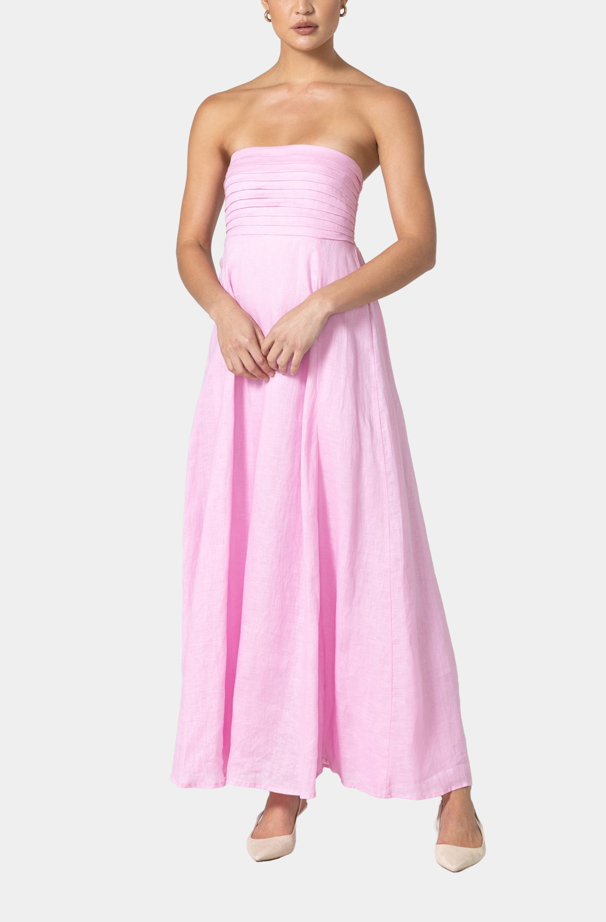 lusana talia linen maxi dress Talia Pintuck Linen Maxi Dress in Caribbean Blue Lusana