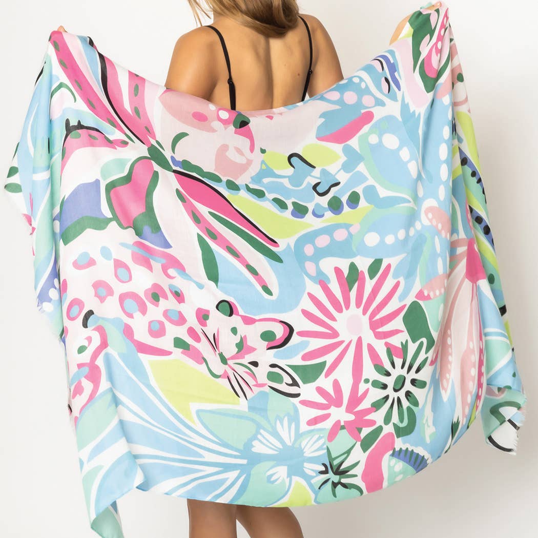 Tropical Floral Print Scarf