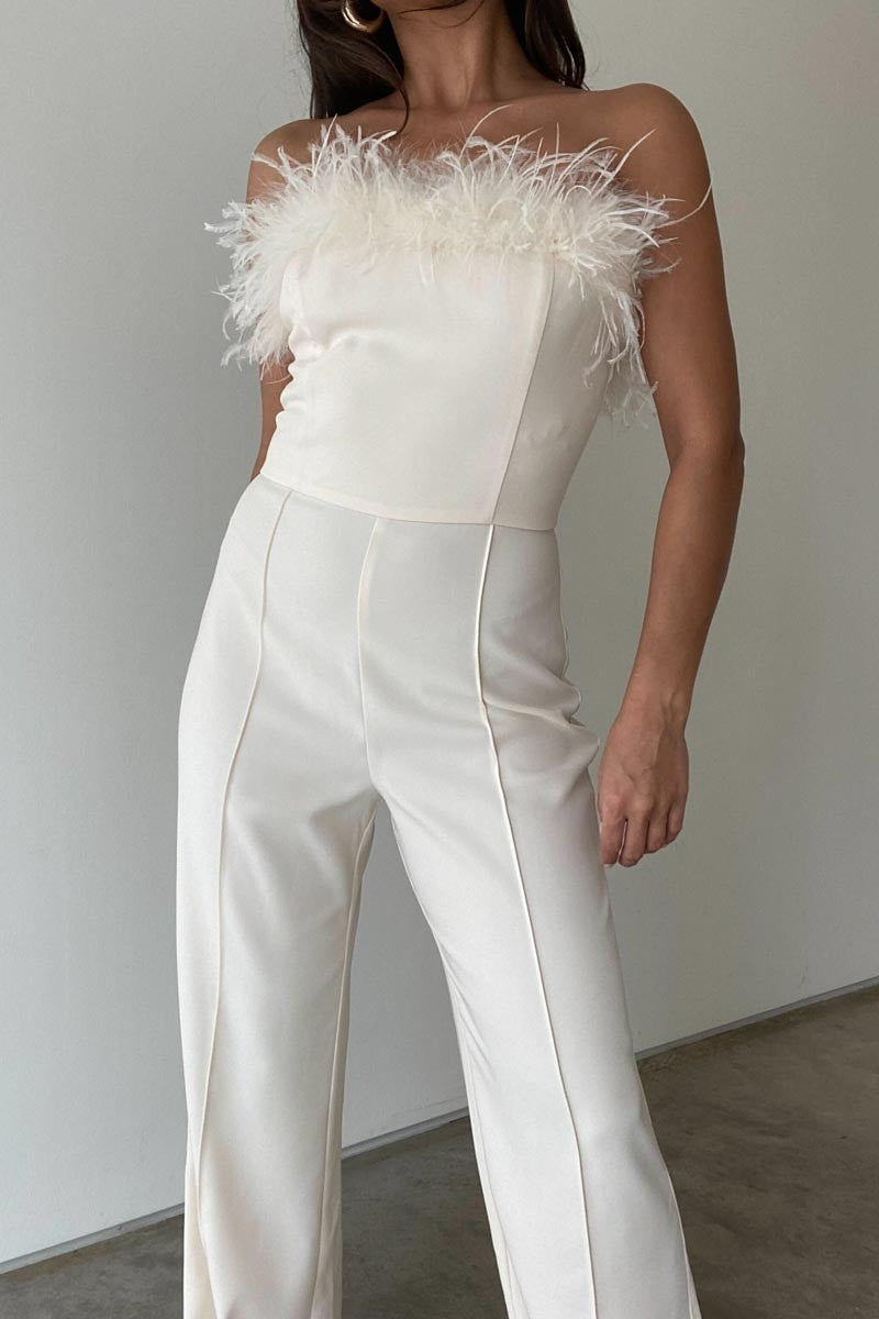 Twill Feather Strapless Jumpsuit